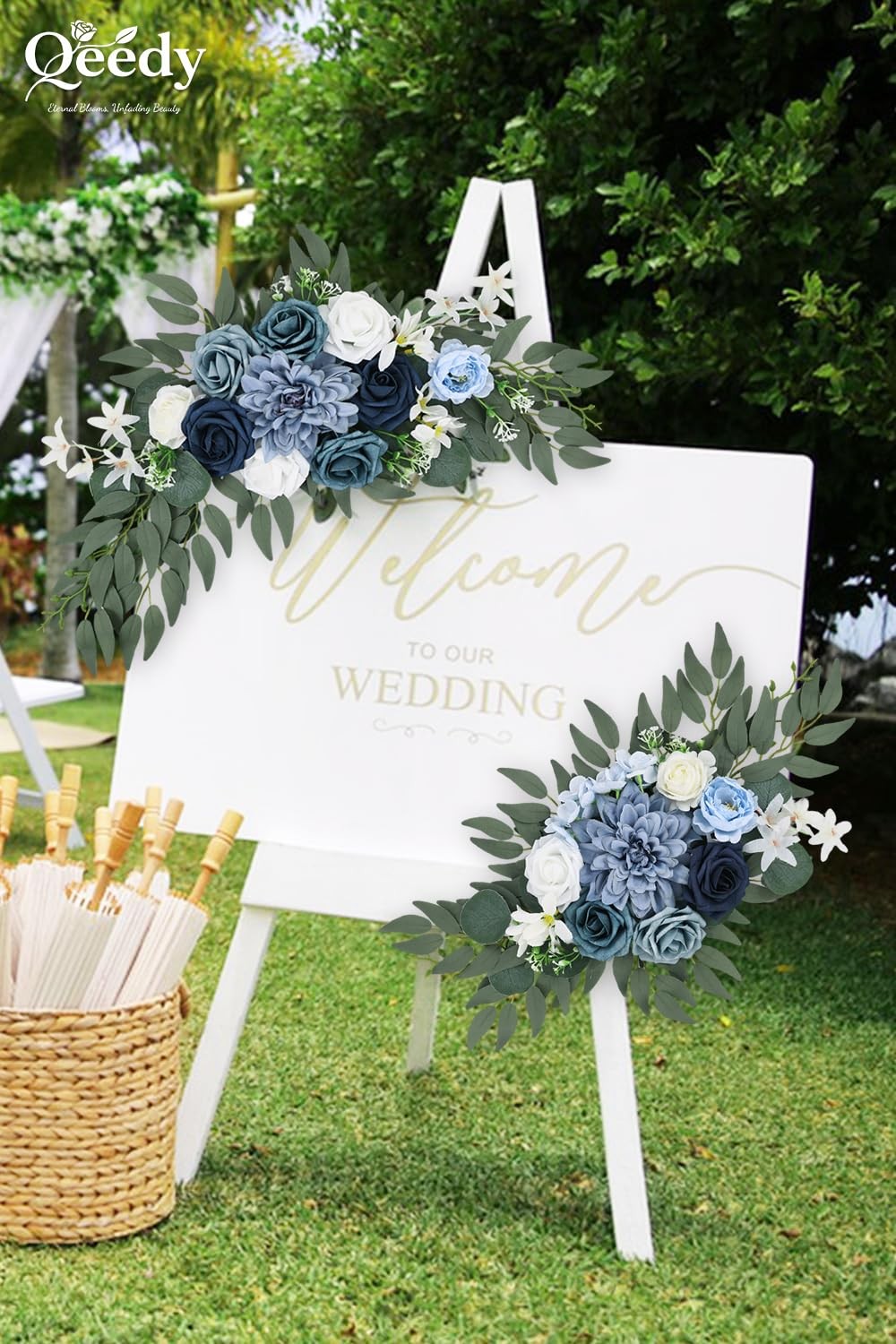 2 PCS Wedding Arch Flower Dusty Blue Artificial Ceremony Backdrop Arrangement