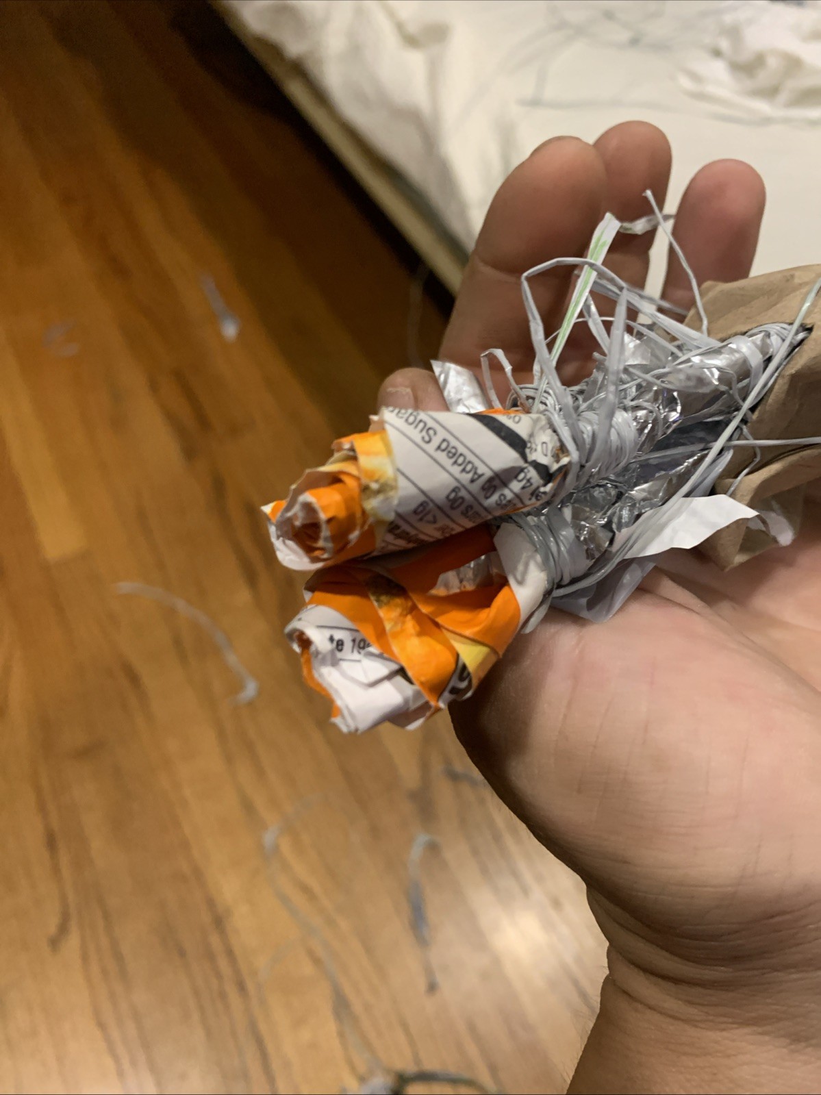 Three Rose Stems w/orange Rose Buds Made From •Gold Fish Snack Cover Wrap W Love