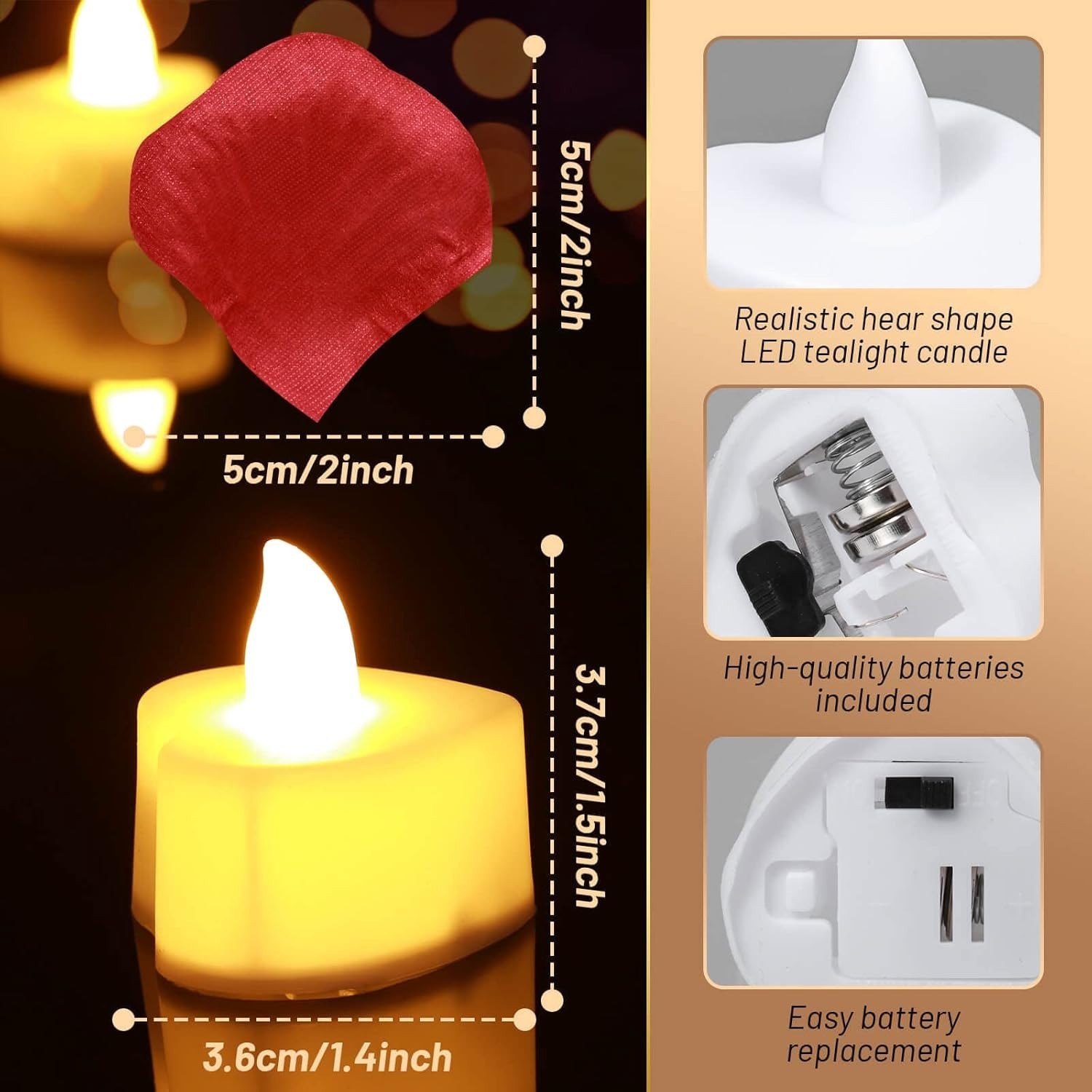 Elegant 2000 Rose Petals with 24 Heart LED Candles for Weddings & Anniversaries
