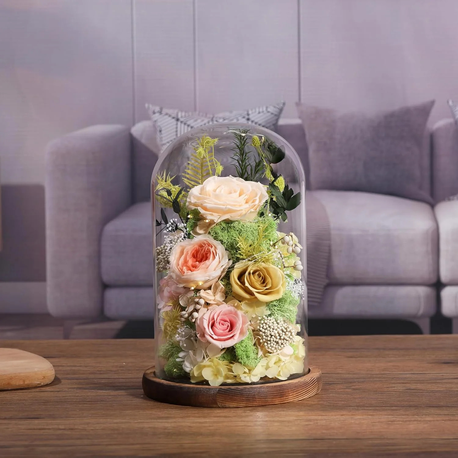 lovenfold Flowers for Delivery Preserved Flowers Rose in Glass Dome,Champagne Ro