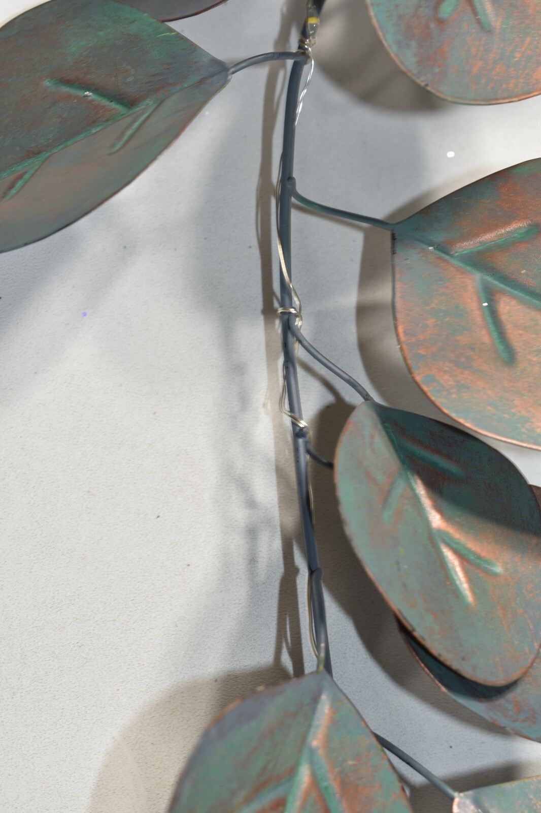 Metal Silver Dollar Eucalyptus Leaves Lit Garland Faux Green Copper Finish 72″