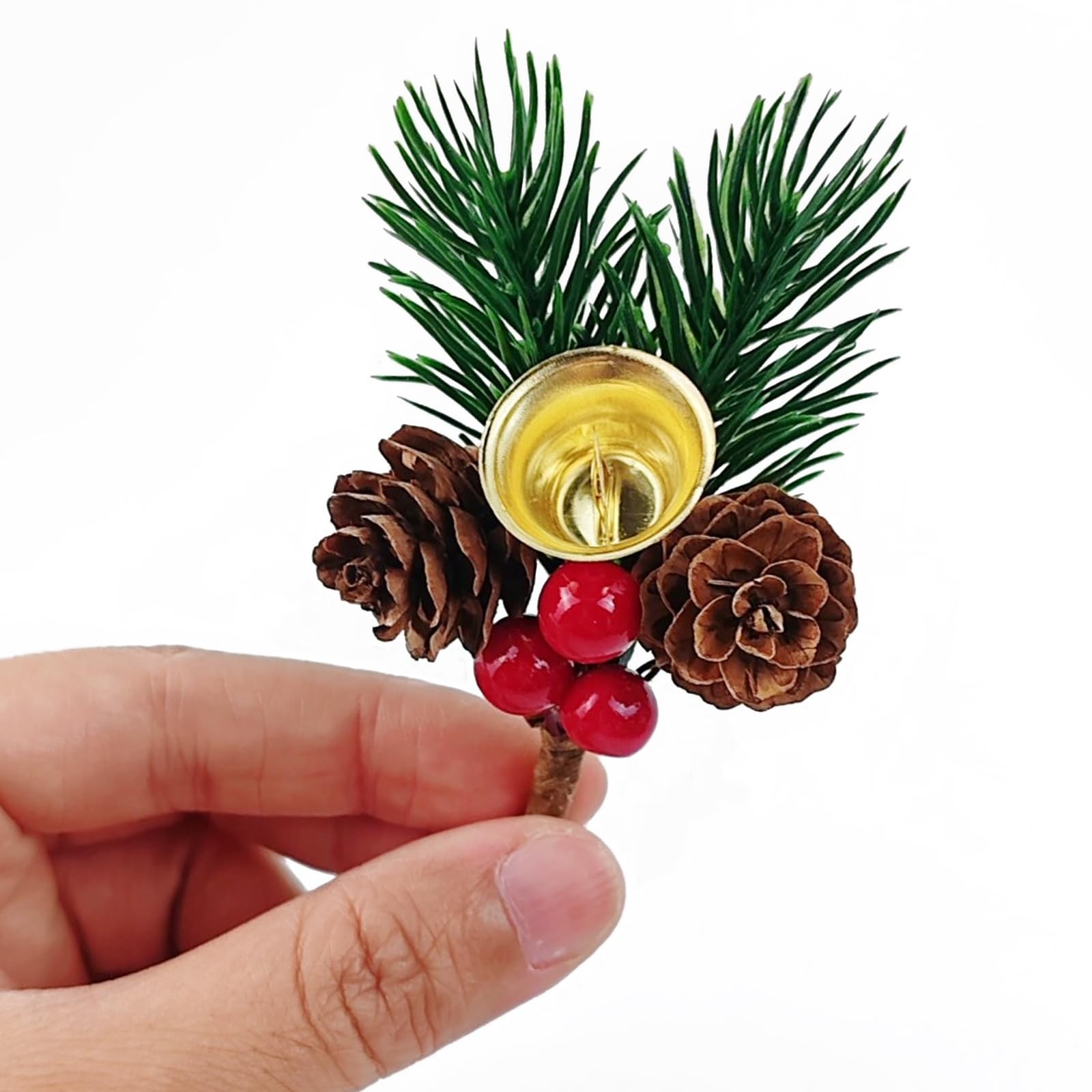 25PCS Christmas Floral Pick with Jingle Bell, Pine Cone Holly Berry Stems for…