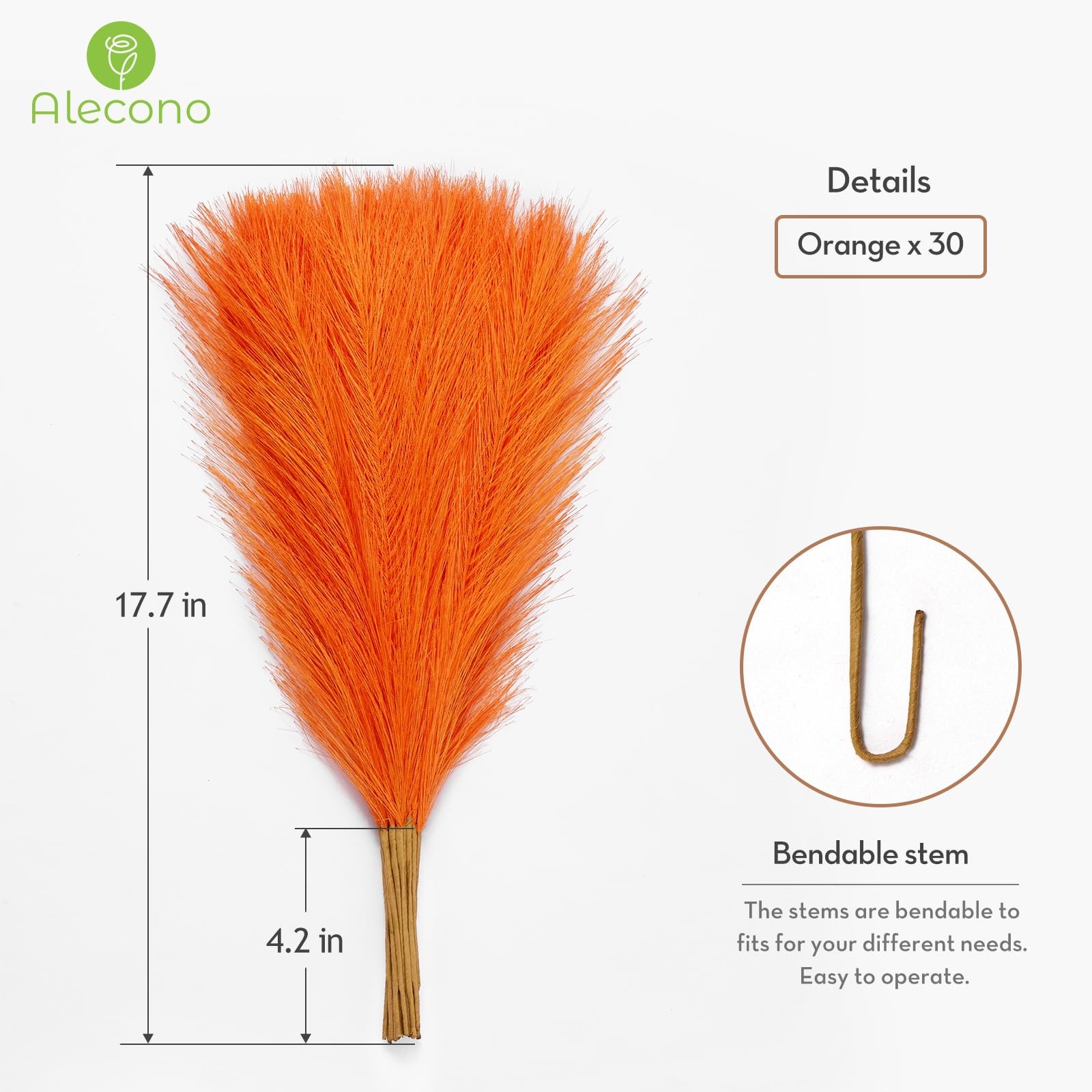 17 Inch Bright Orange Faux Pampas Grass Decor Fall Wedding Centerpiece