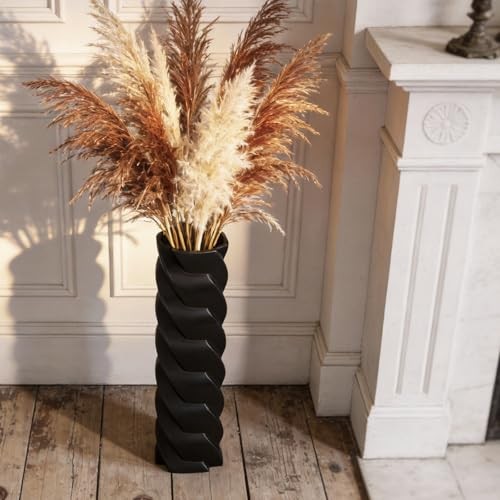 Tall Spiral Floor Vase 23.6″ – Glossy Twisted Resin Decorative 23.6 in Black