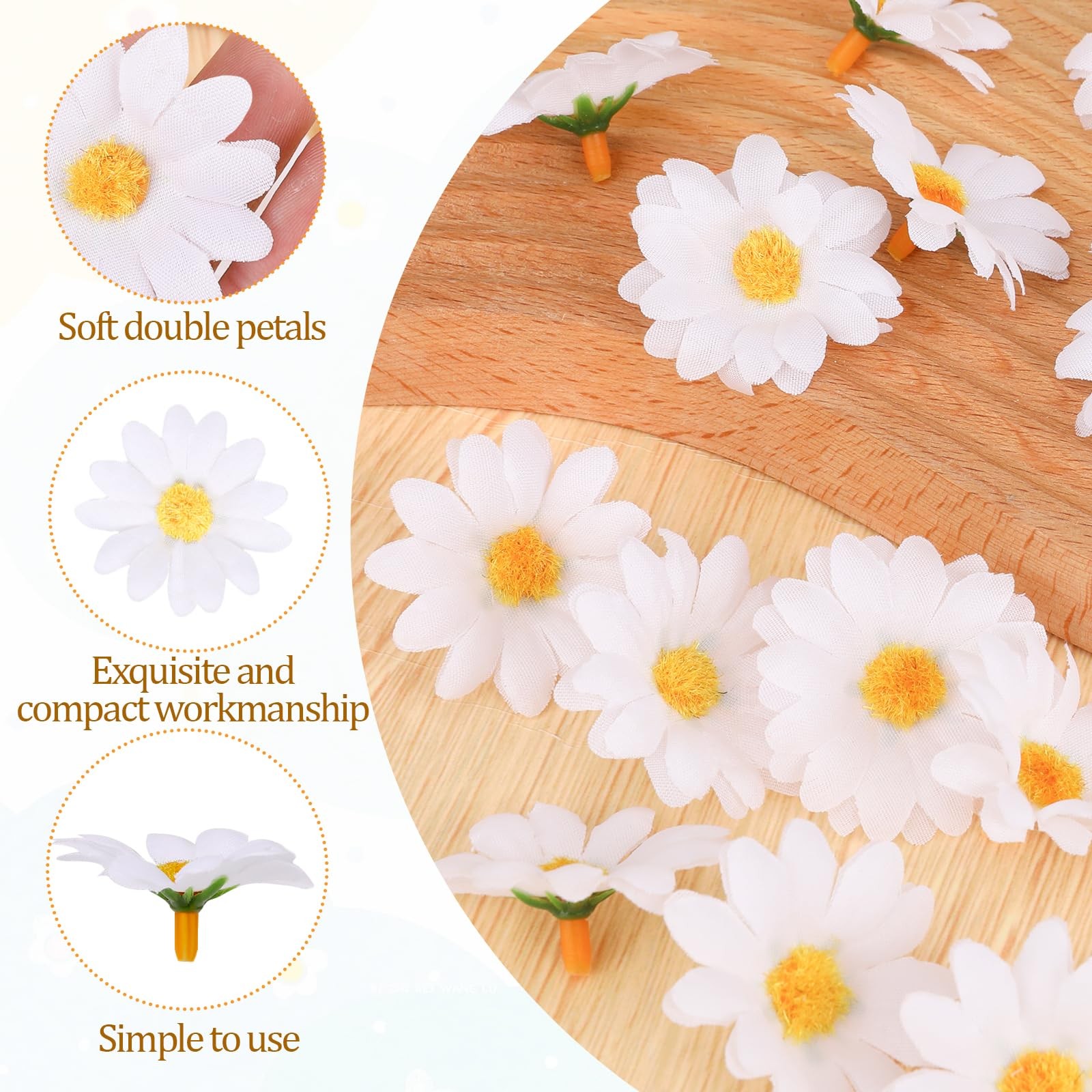 100Pcs Fabric Daisy Flower Head, 1.5 Inch Artificial Gerbera Daisy Artificial…