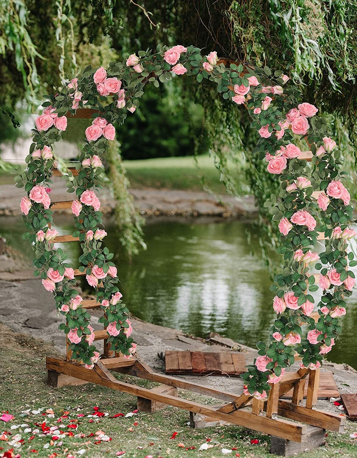7.5 Ft Garland Wall Silk Artificial Hanging Rose Flower Vine Wedding Decor Pink