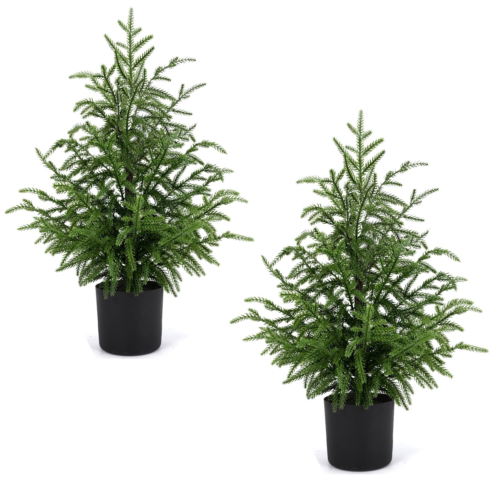 2 Pack 24″ Artificial Norfolk Pine Potted Trees – Realistic Faux Christmas Gr…