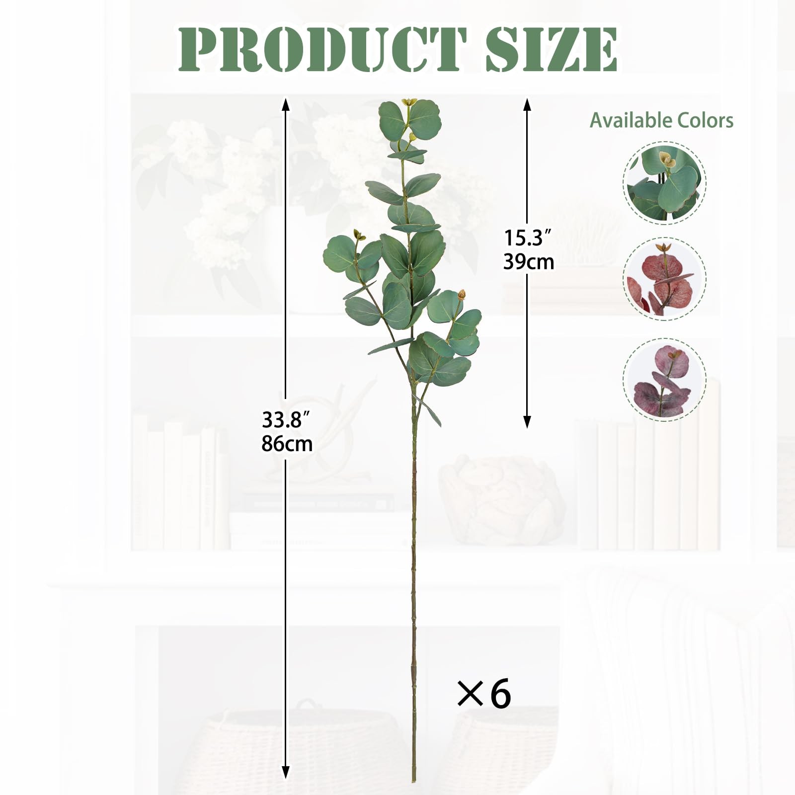 33.8″ Tall Faux Eucalyptus Stems Real Touch Artificial Greenery Stem, Faux Eu…