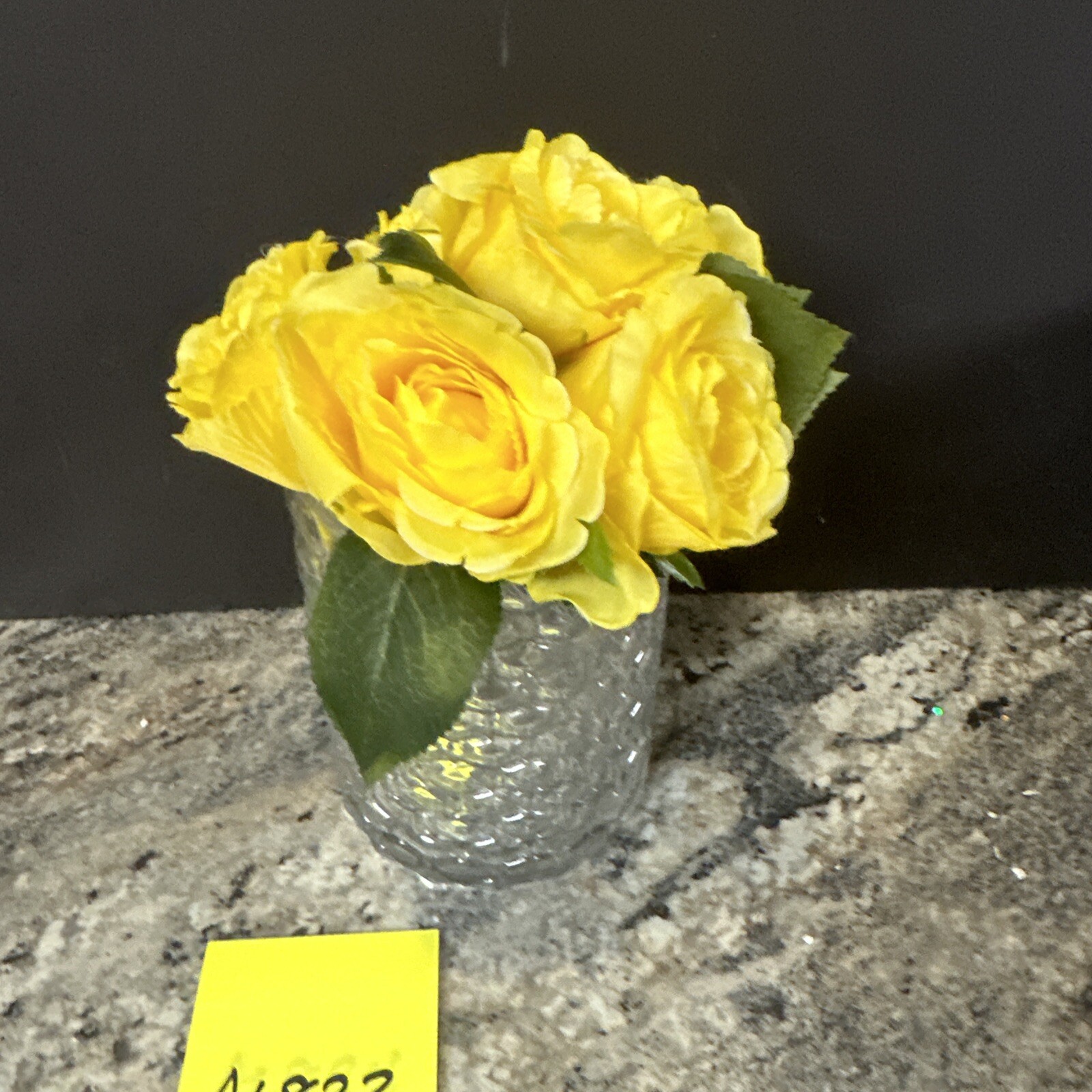 lovely yellow rose Floral Bouquet w/ Honeycomb Glass Vase valerie parr hill