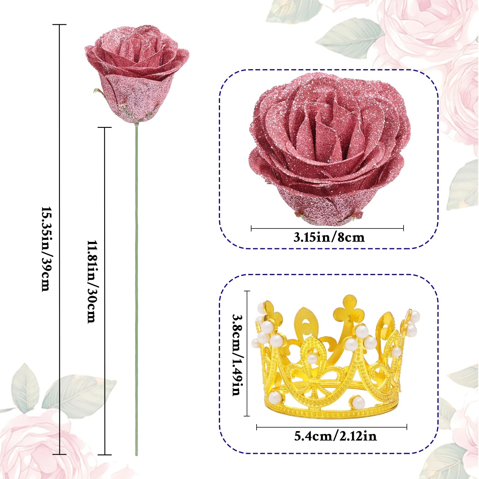36 PCS Rose Gold Glitter Roses Bouquet DIY Fake Flowers Birthday Anniversary