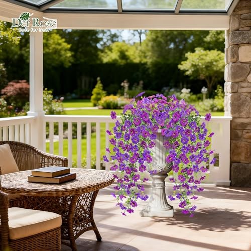 Artificial Flowers for Outdoors UV Resistant Fake Hanging Plants Purple-2pcs