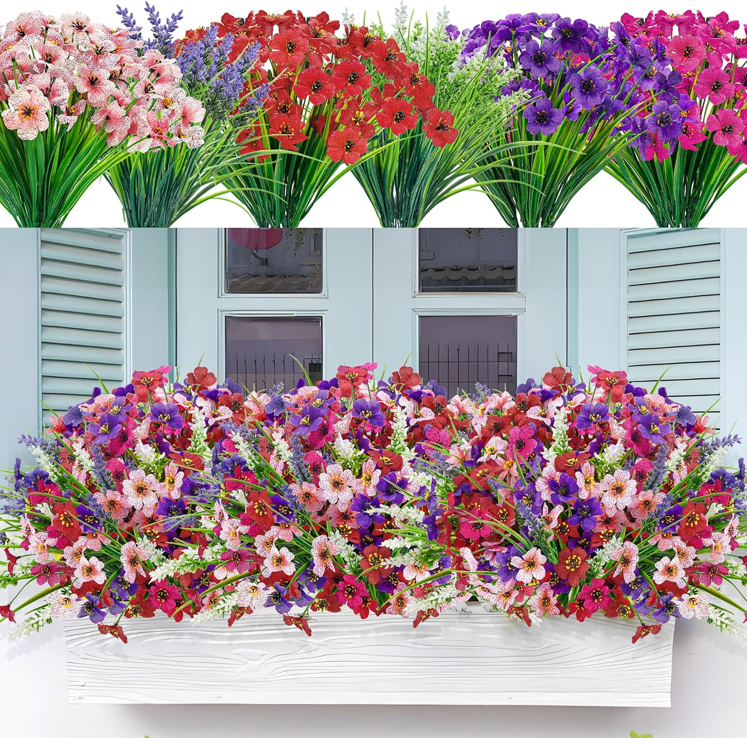 24 Bundles Artificial Flowers for Outdoors Fake Spring Flowers Plants UV Resista