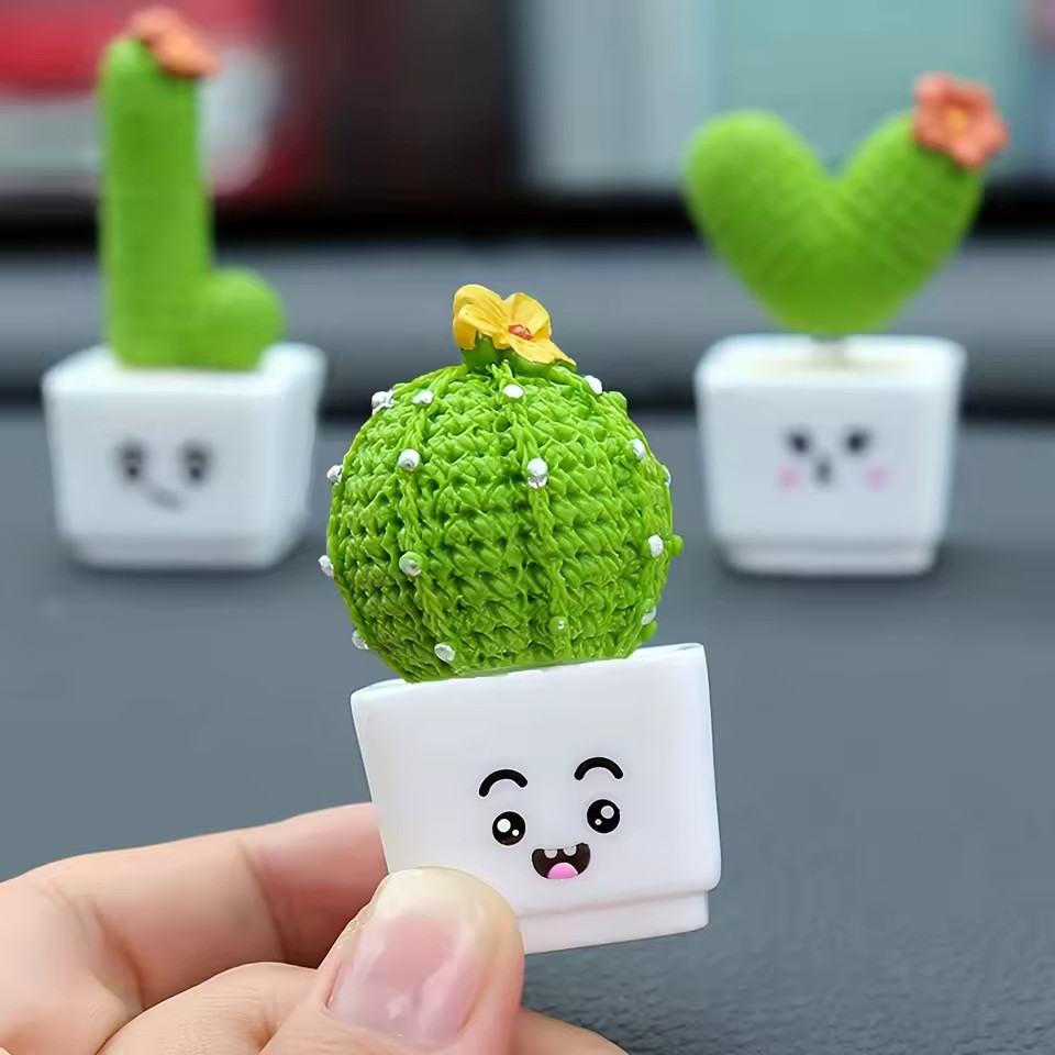 4PCS Artificial Resin Succulent Cactus Mini Plants Home Office Car Decor Set