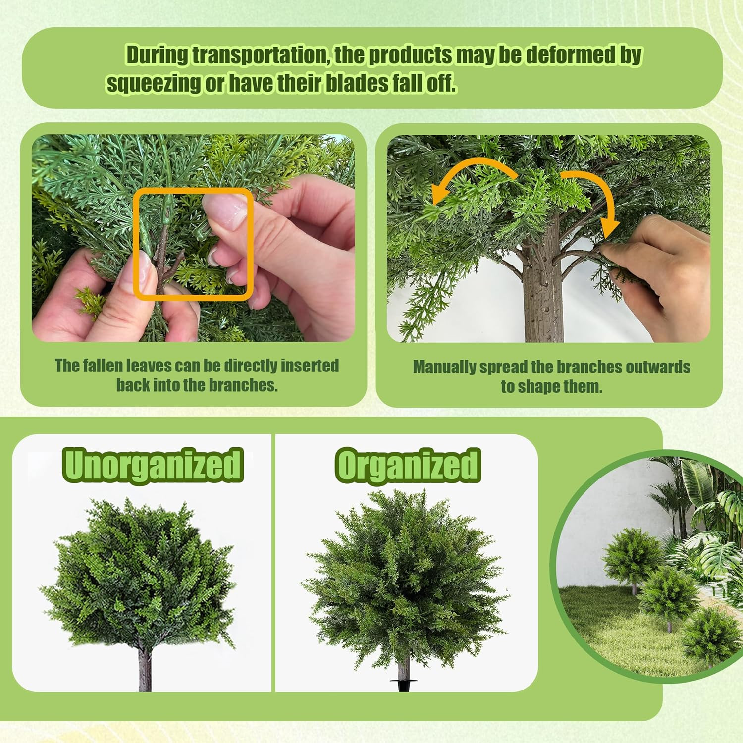 Artificial Cedar Topiary Ball Tree with Ground Spike: 23 Inch 2 Pack UV Resistan