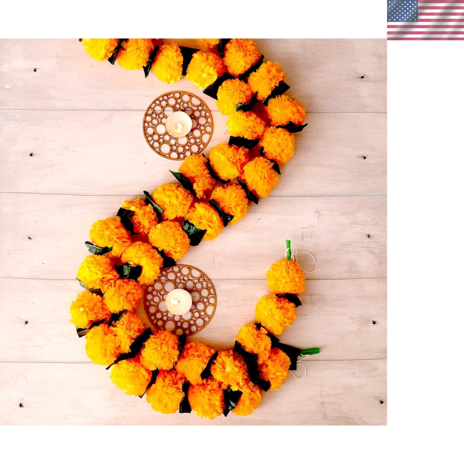 Traditional 5-Pack Marigold Garlands – 4.5ft Length for Indian & American Events