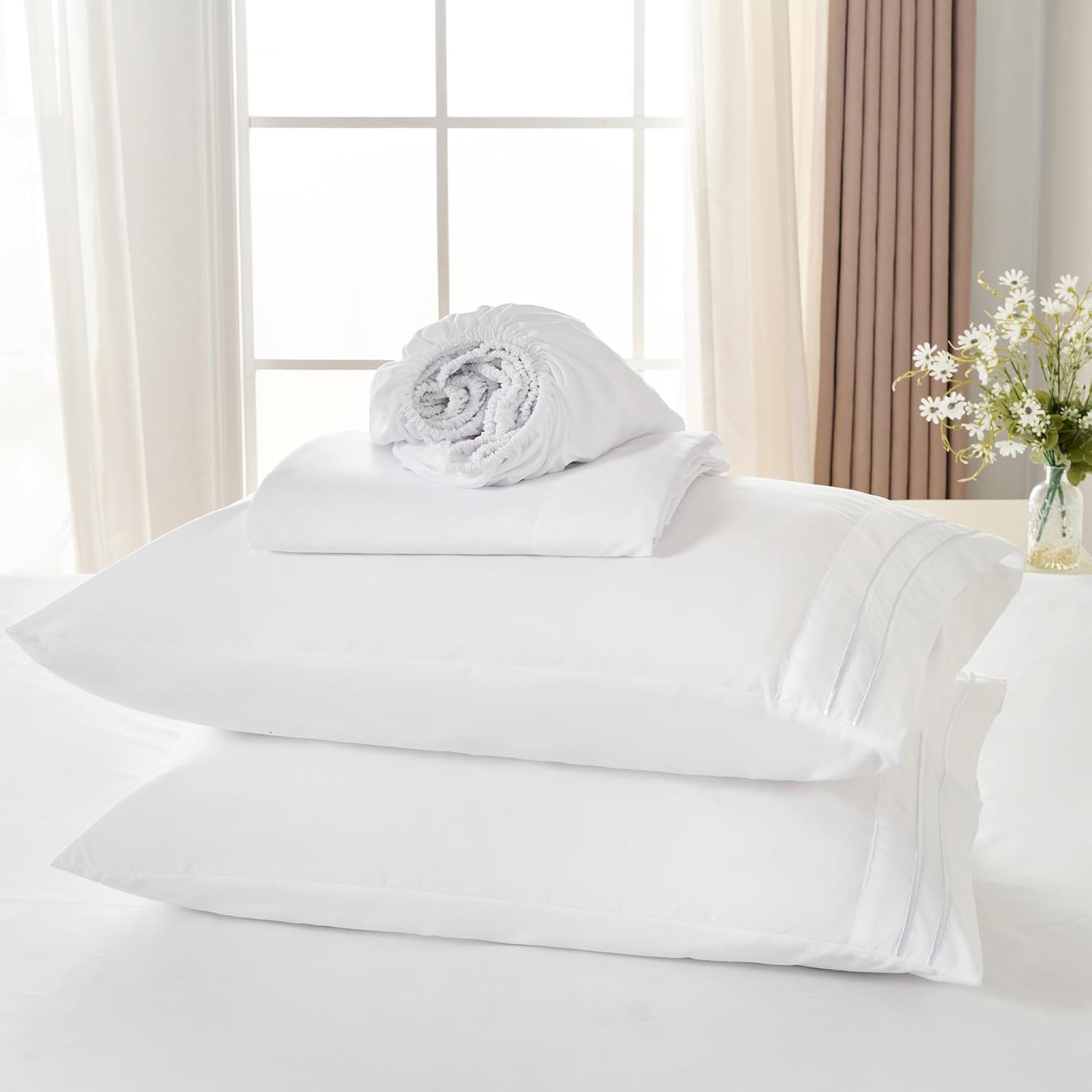 Cooling Bed Sheet Set White Twin Full Queen King Soft Breathable Wrinkle Resista