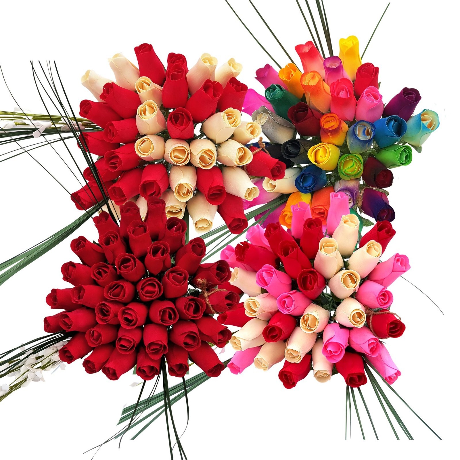 Valentines Day Red and White Flower Bouquet. The Original Wooden Rose 1,2,3 Doz