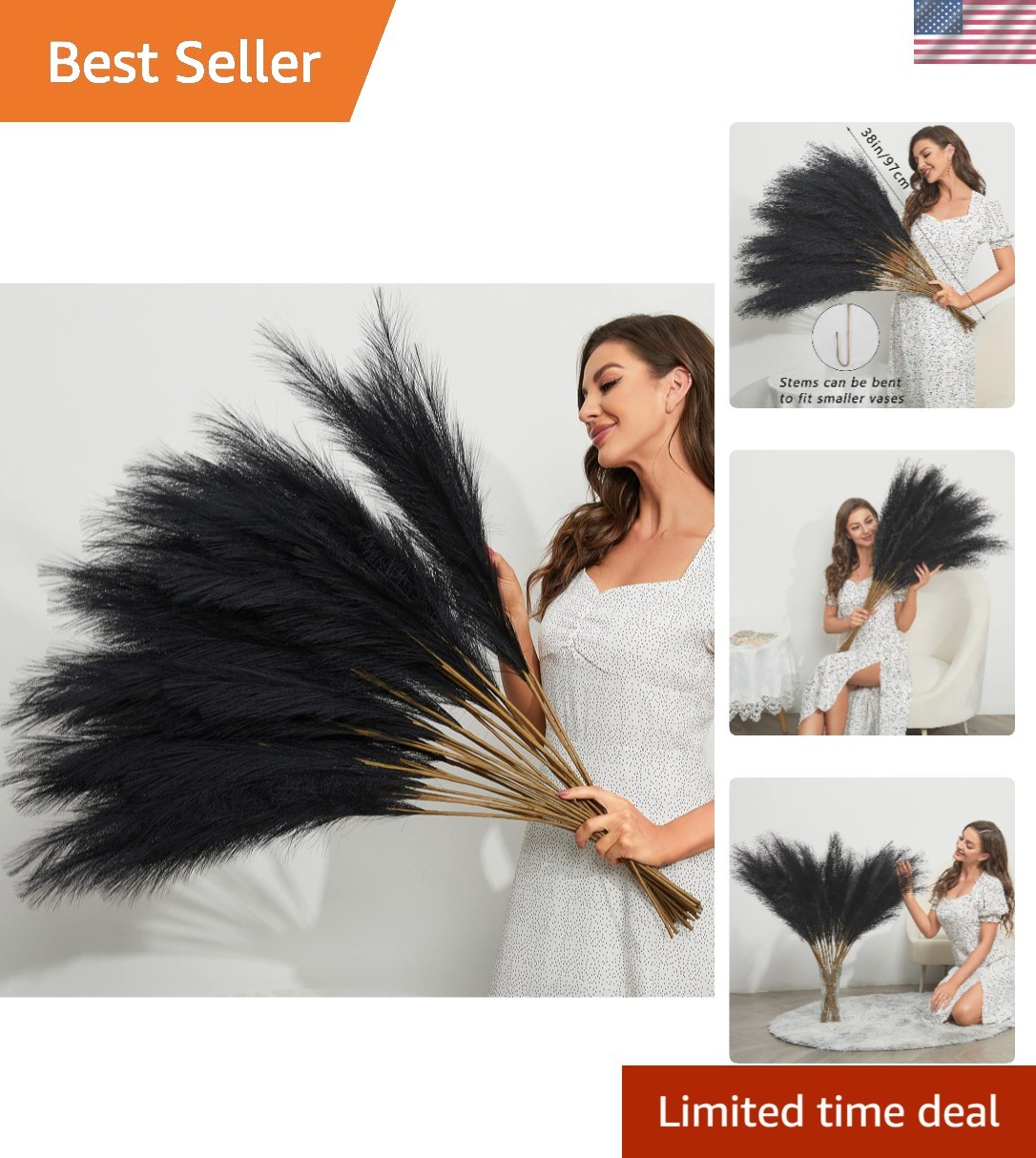 8 PCS Faux Pampas Grass Decor 38″/3.1FT Tall Fake Pompas Floral Large Artific…