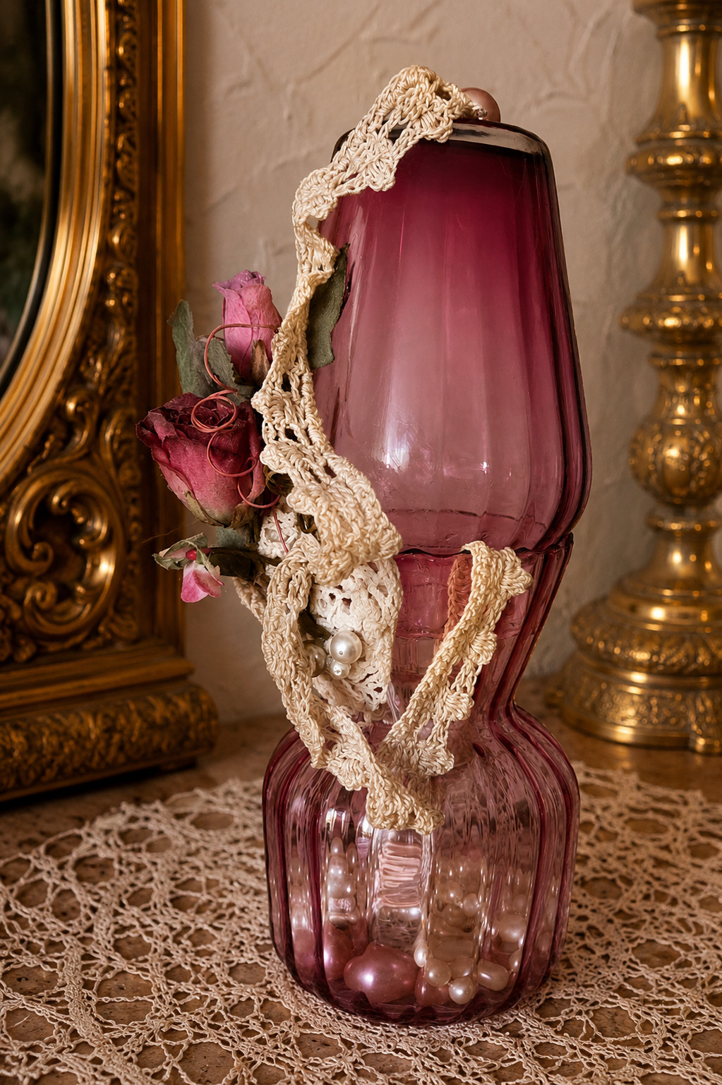 Shabby Chic Victorian Romance Glass Sculpture OOAK Wedding, Gift, Birthday