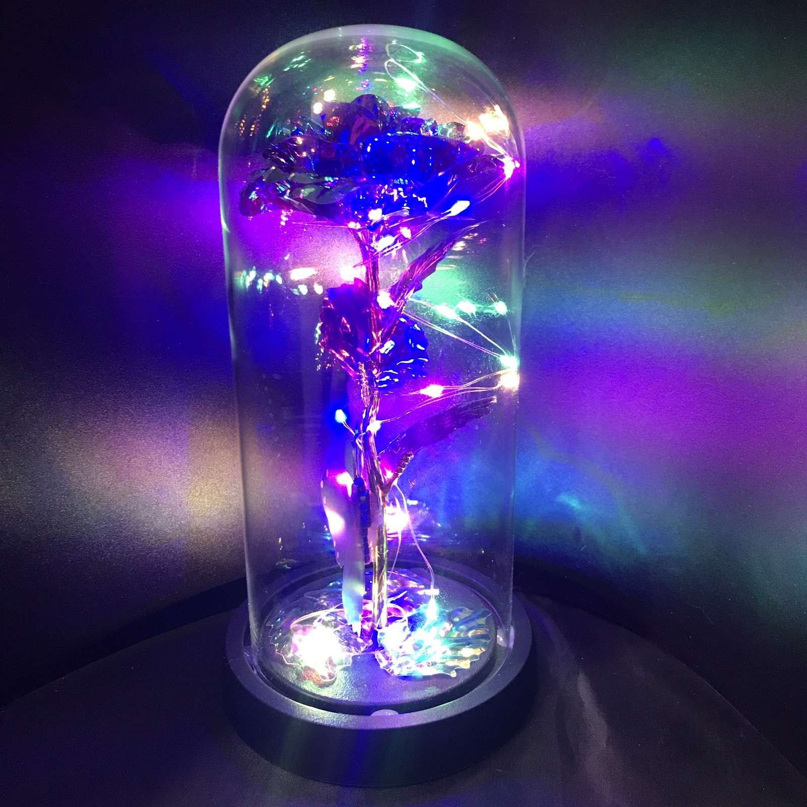 Foil Rose Flower Glass Dome LED Lights with a Butterfly Gift to a Special Person