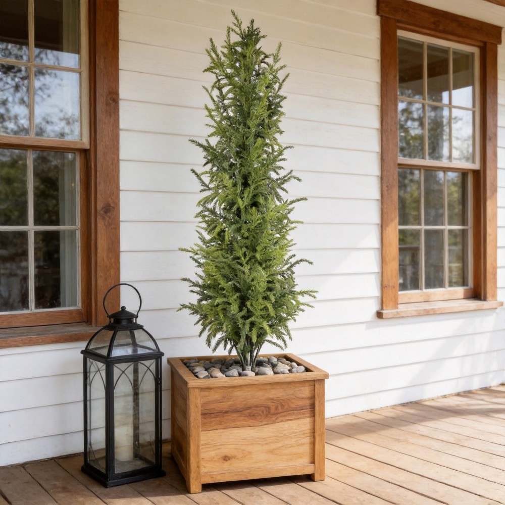 5 Foot Artificial Real Touch Pine Tree Black Plastic Pot 2 Piece Set Indoor