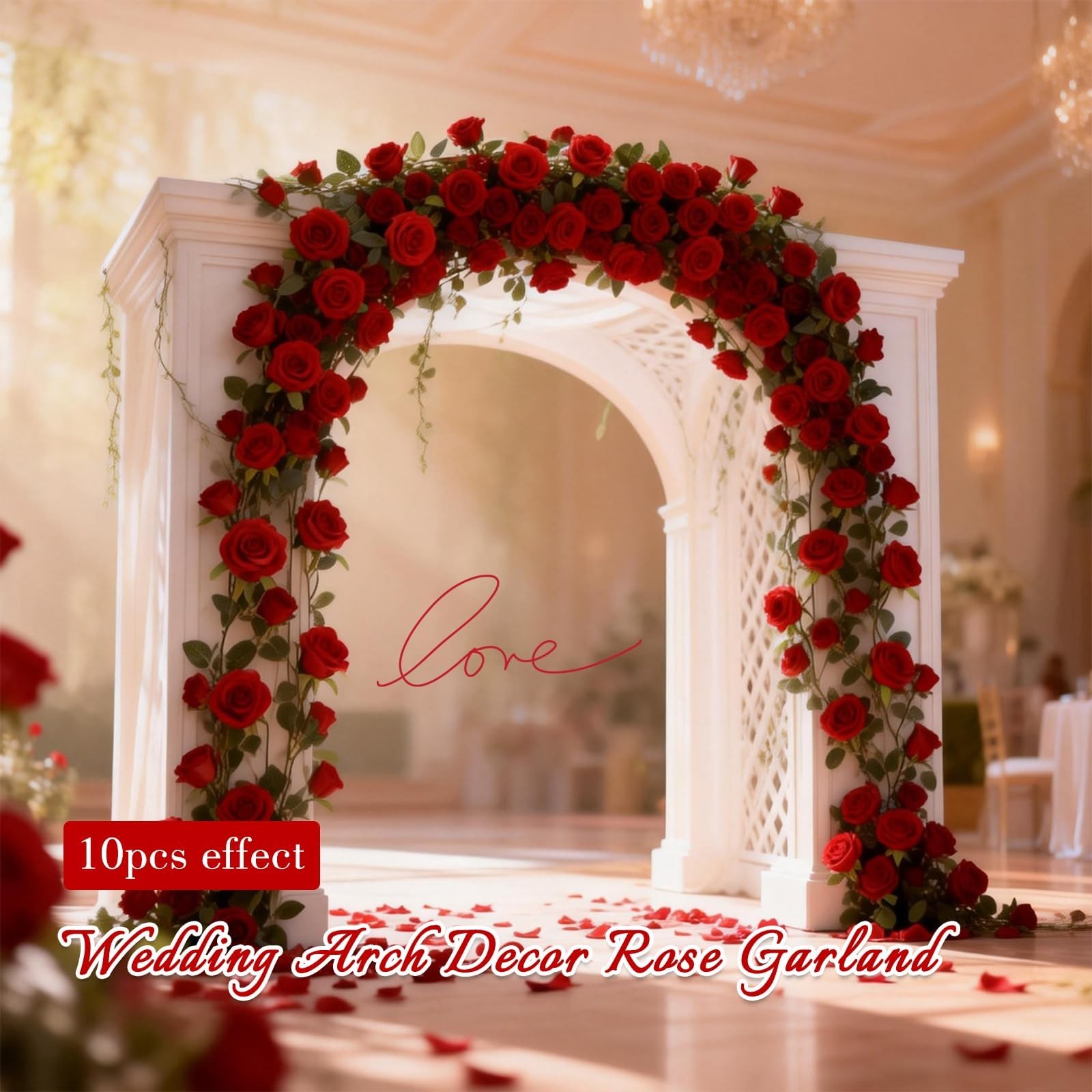 2 Pack Red Artificial Rose Garland, Each 6.5FT Fake Flower Hanging Vines for …