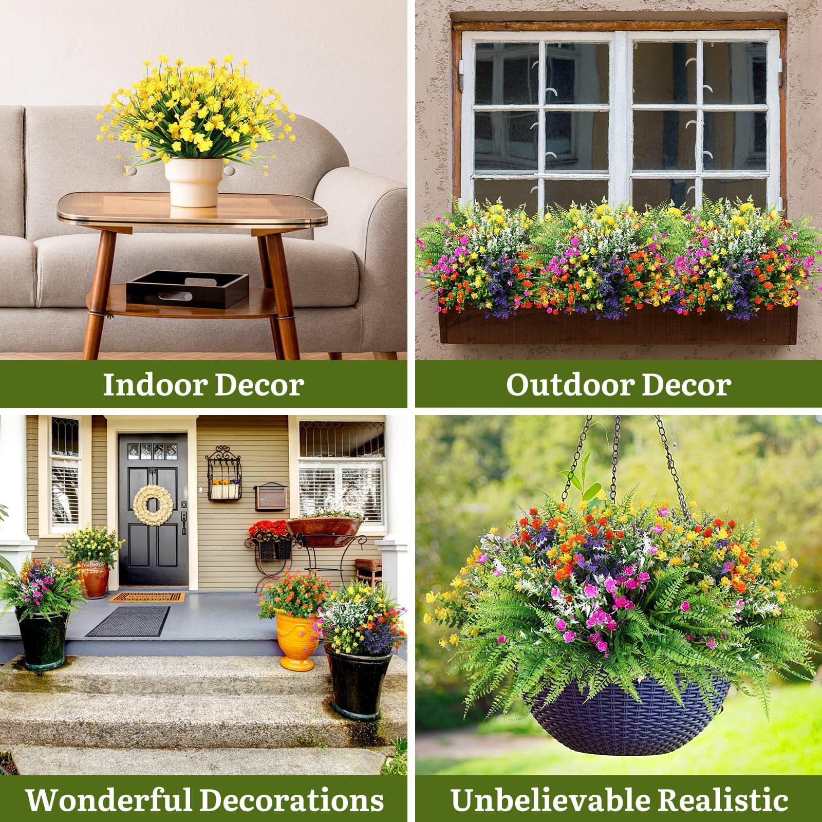 56 Bundles Artificial Flowers Fake Uv Resistant For Outdoor Plastic Greenery Shr