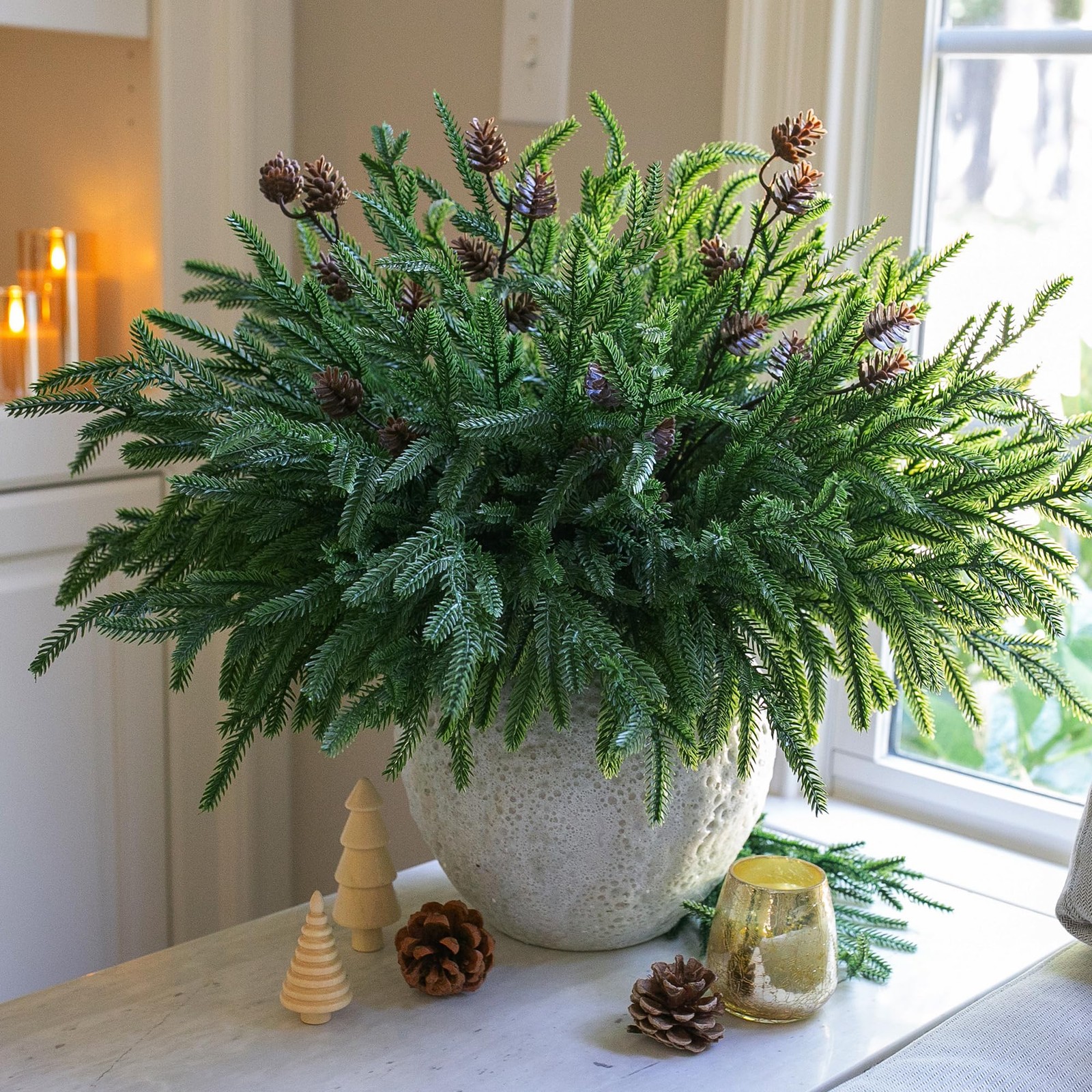 Artificial Christmas Norfolk Pine Stems Branches for Small Cones
