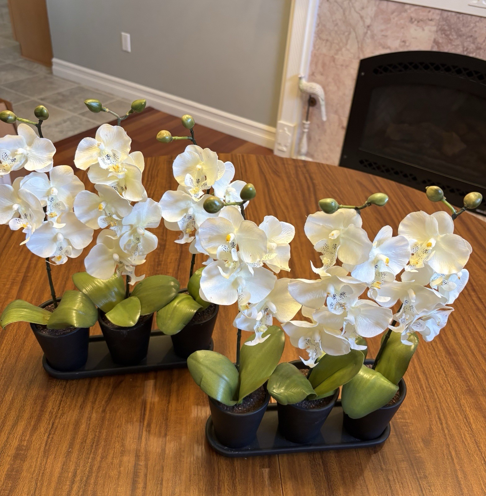 Silk Flowers In Pots Table Shelf Decor Two Arrangements Orchids