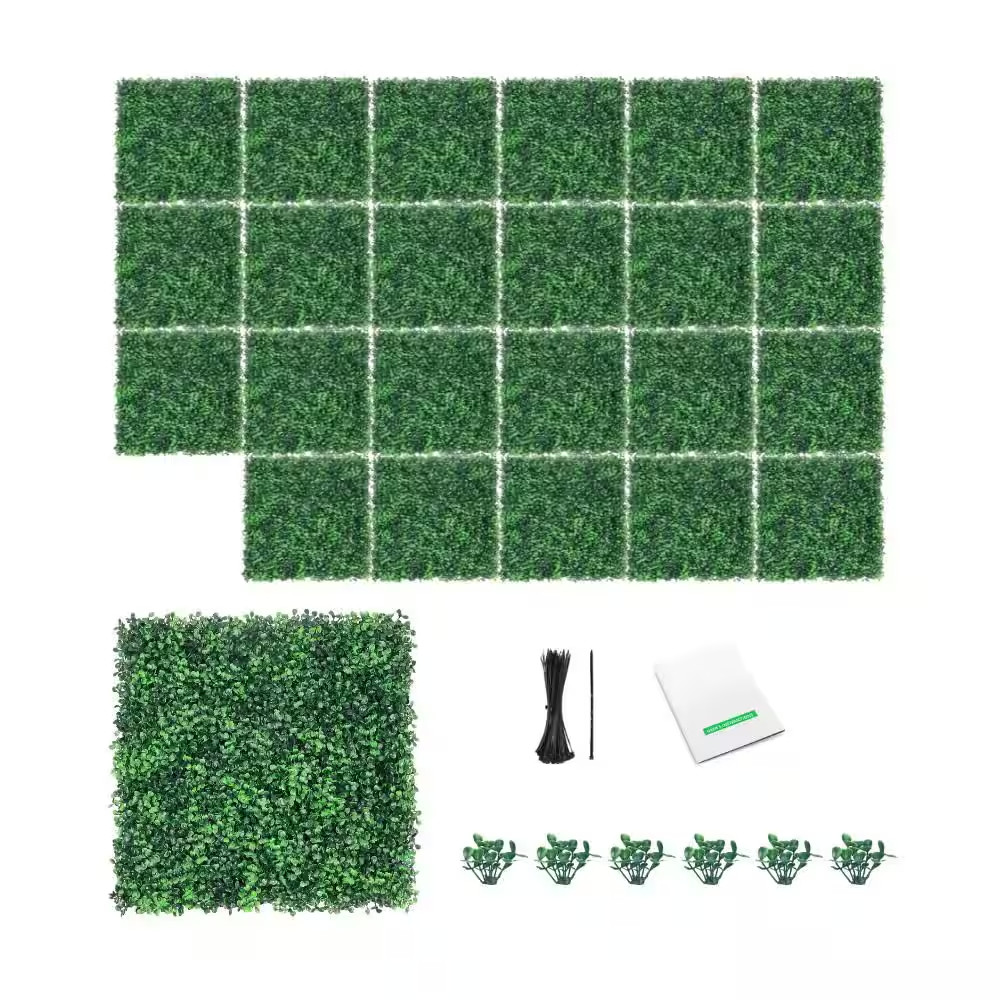 24 Piece20 In. H X 20 In. W Artificial Boxwood Hedges Plastic Grass Wall Panels