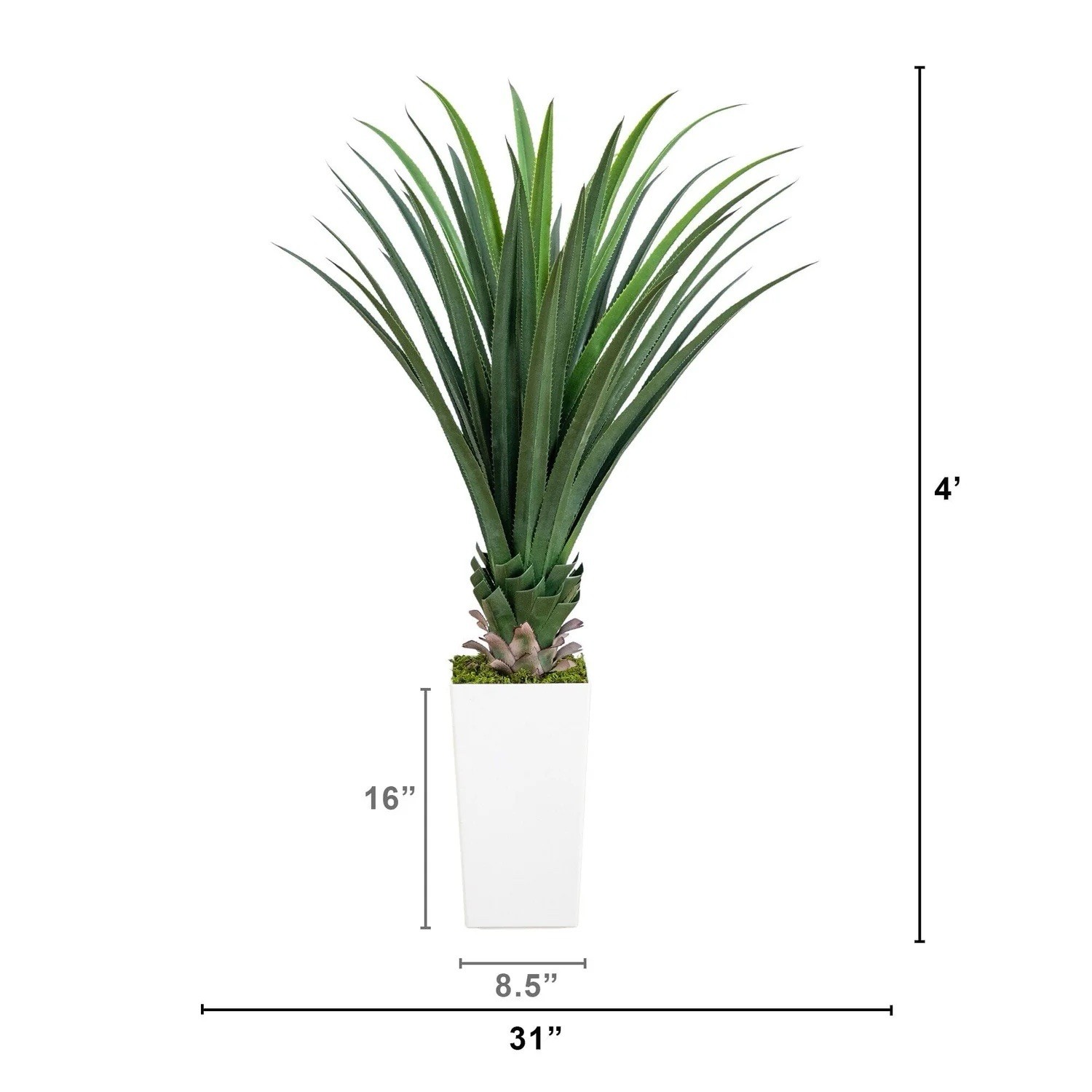 4′ UV Resistant Artificial Spiked Agave Plant in White Tower Planter
