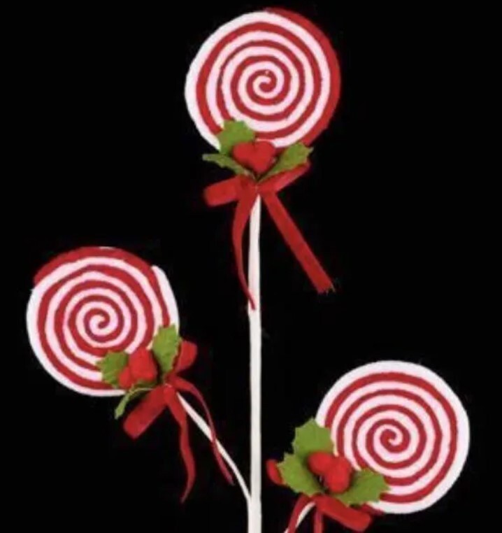 Red Candy Lollipop with Pom Pom Holly Spray Stem Pick Christmas Craft Supplies
