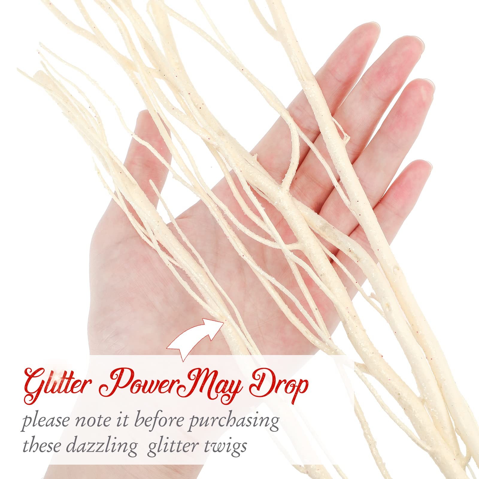 50 PCS Glitter White Curly Willow Branch Decorative Dried Twig 15.75 Inch