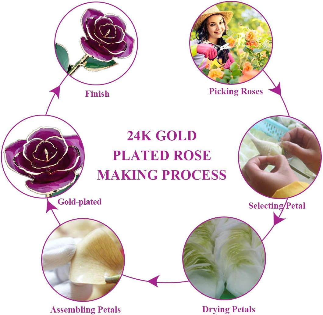 24K Rose for Her, Eternal Love Plated Rose Flower, Romantic Present for Wife, Mo