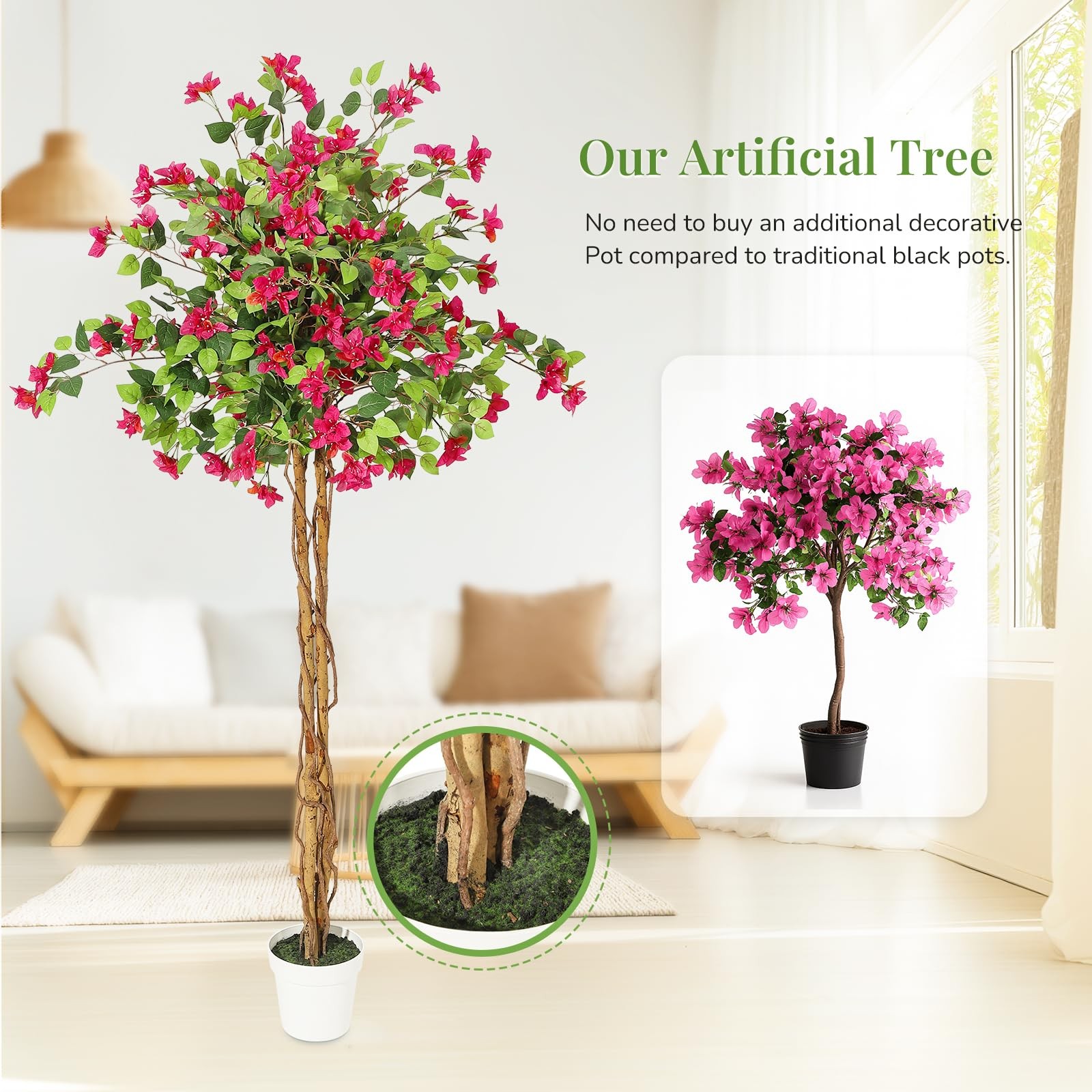 5 ft Artificial Bougainvillea Tree, Tall Potted Artificial Plants Indoor, Fau…