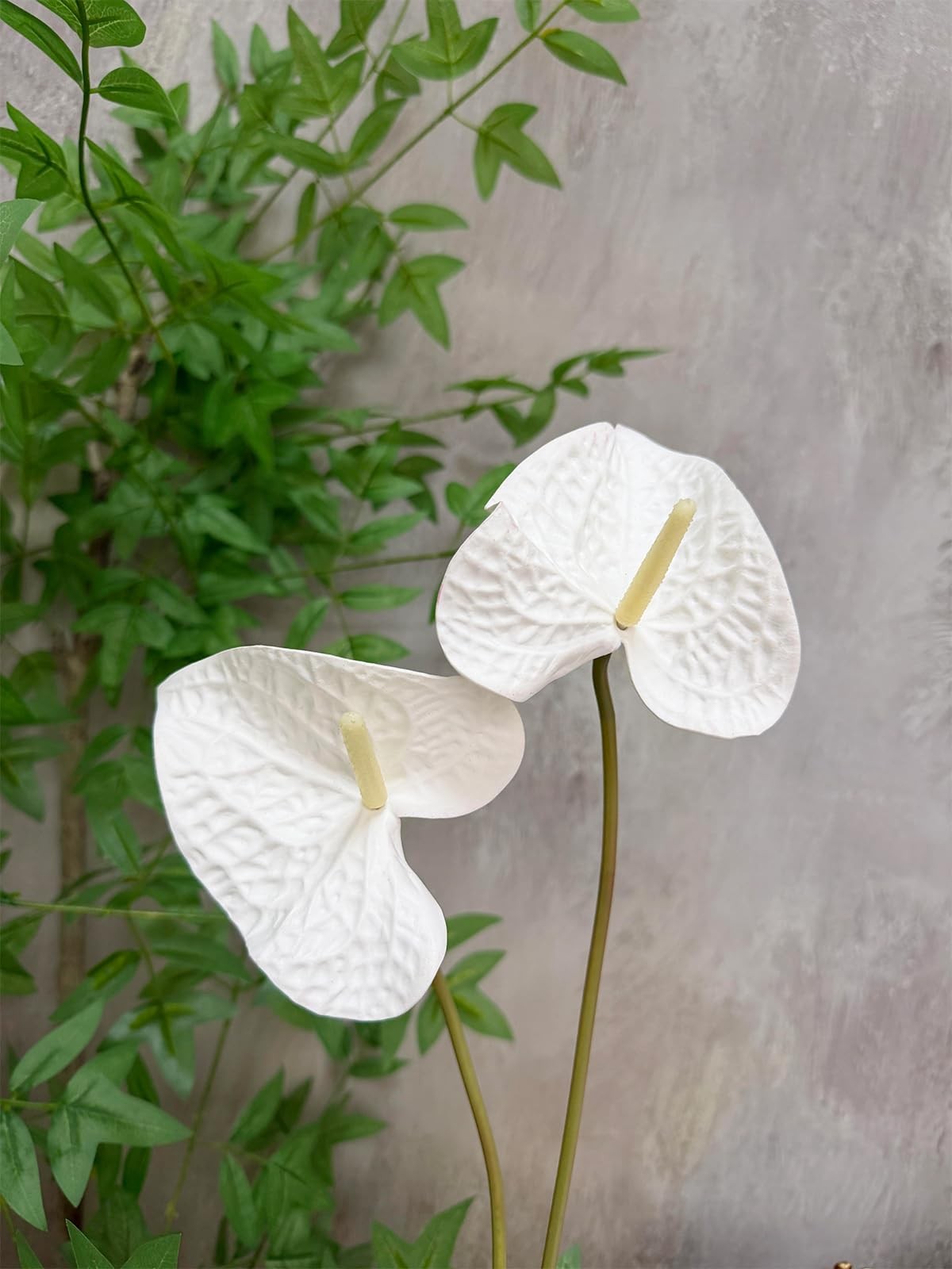 White Anthurium Artificial Flowers 23.6 Inch Fake Tropical Real Touch 10 PCS