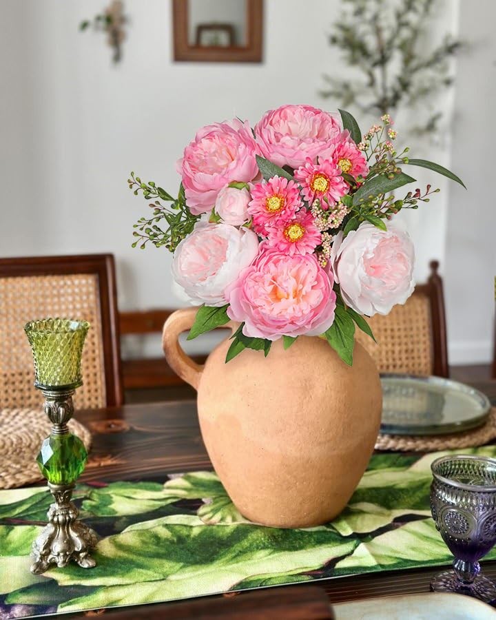 10 PCS Peonies Artificial Flowers Mixed Pink Faux Daisies 18.8 Inch Long
