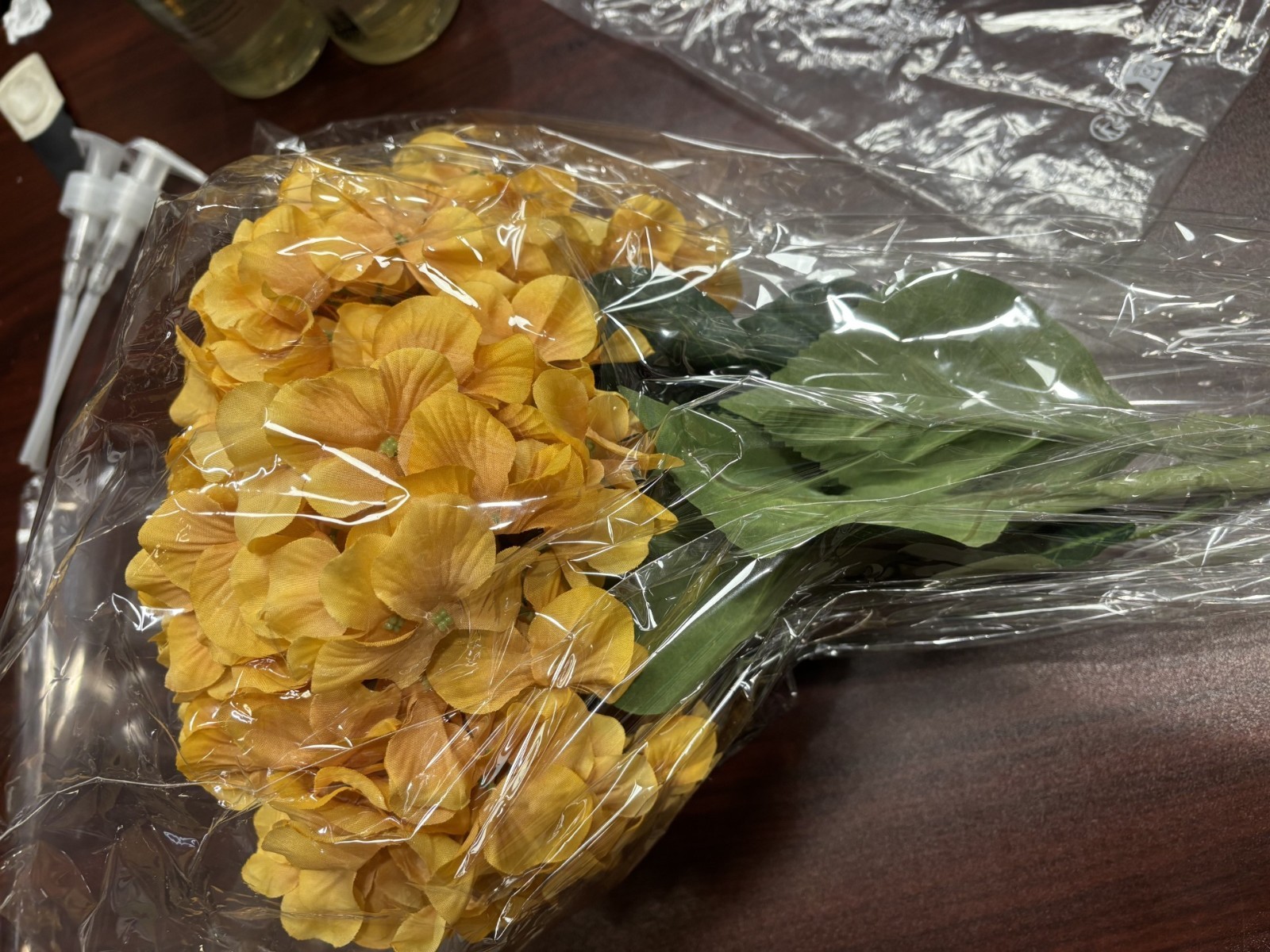 NEW Pottery Barn Faux Gold Amber Hydrangea Flowers Bunch Bundle Stems Decor NWT