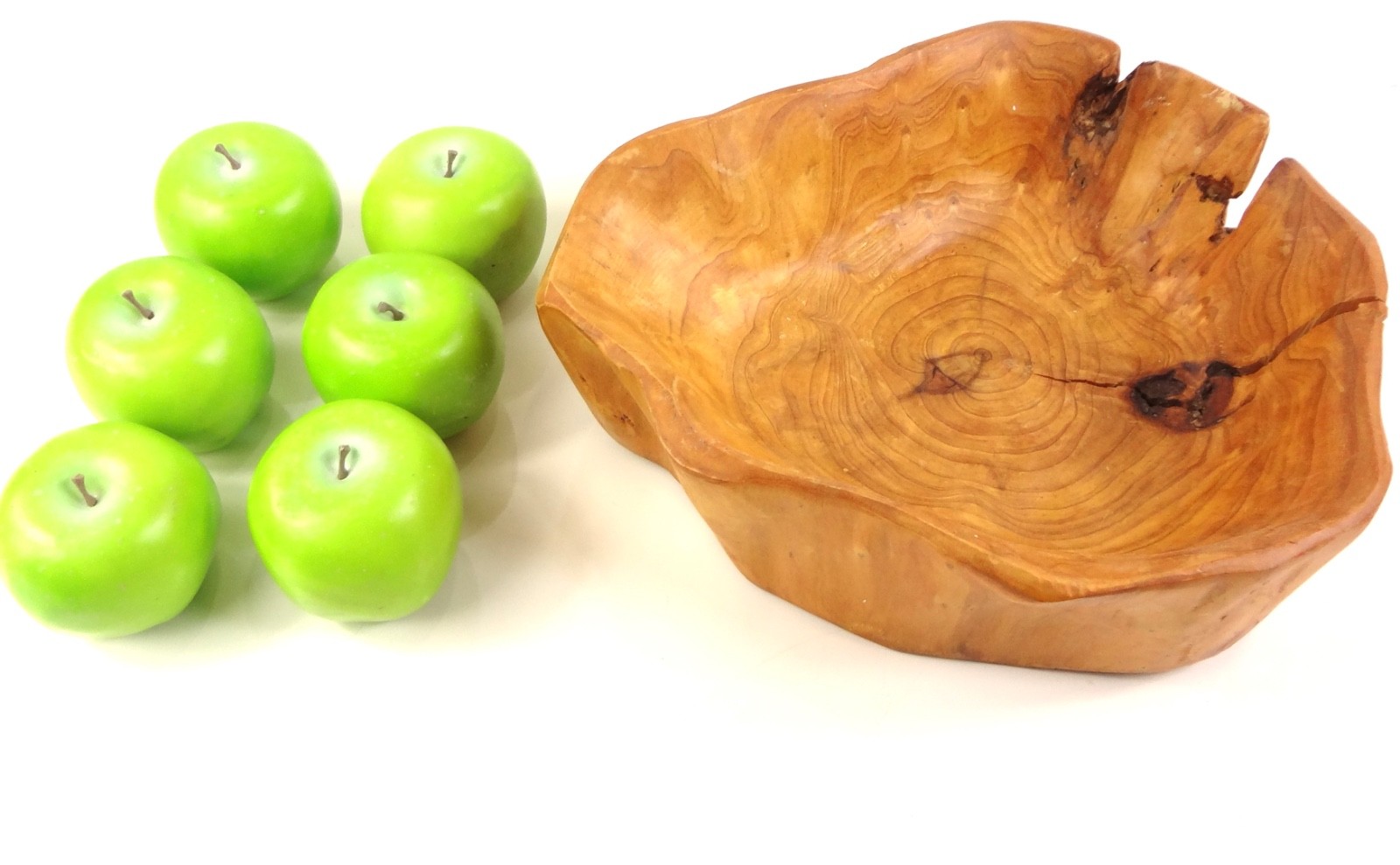 Acacia Wood Bowl with 6 Greens (fake realistic) Apple