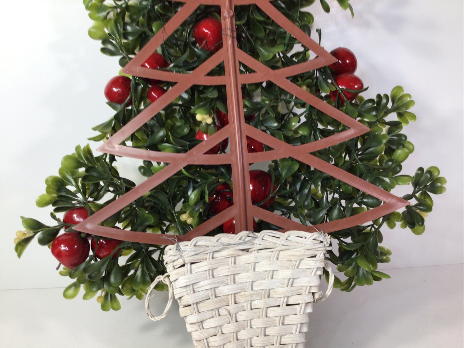 Vintage~MCM~ Green Boxwood Style Tree With Red Apples Wall Hanging Decor ~21”