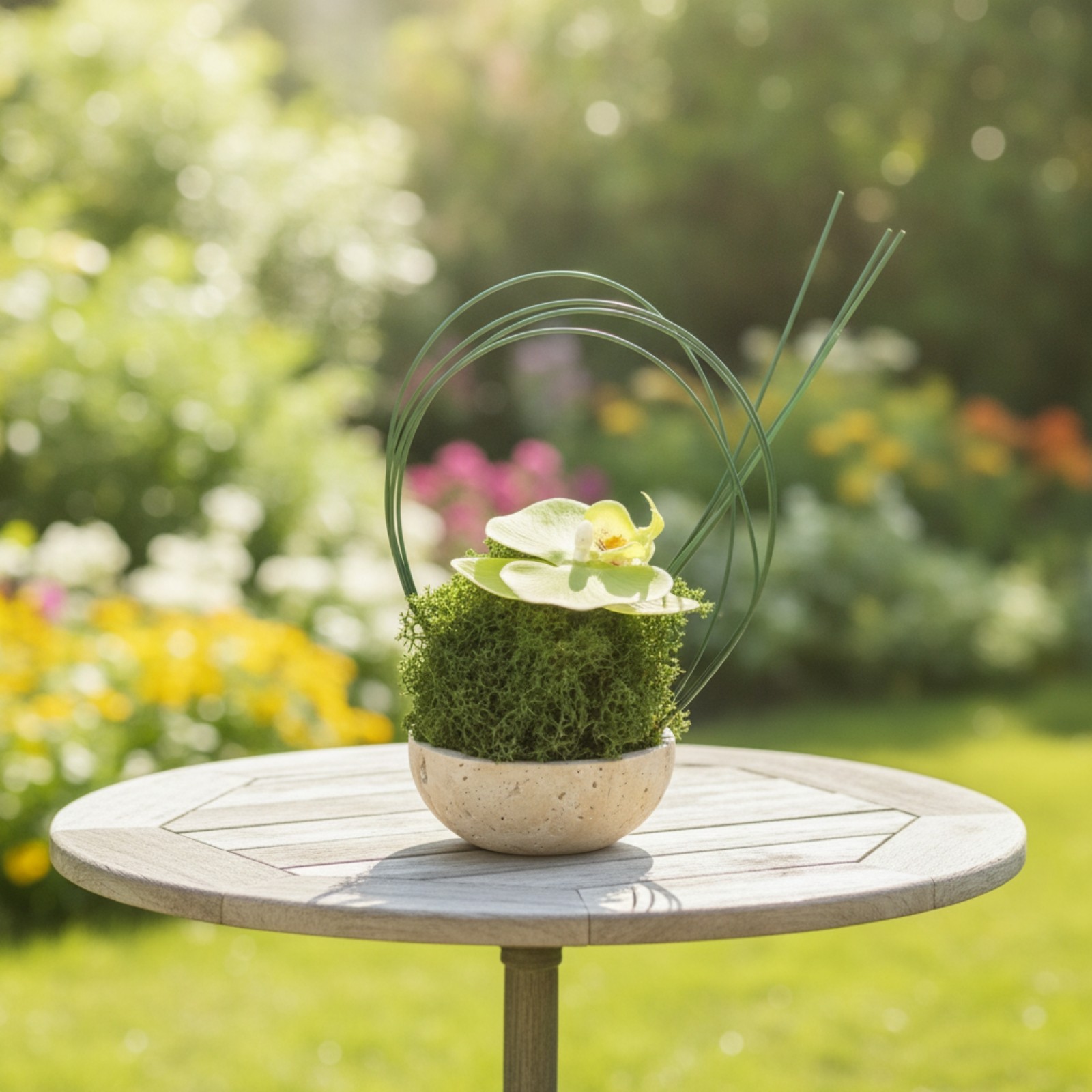 Artificial Orchid in Planter Sculptural Orchid with Ceramic Pot Modern for Desk