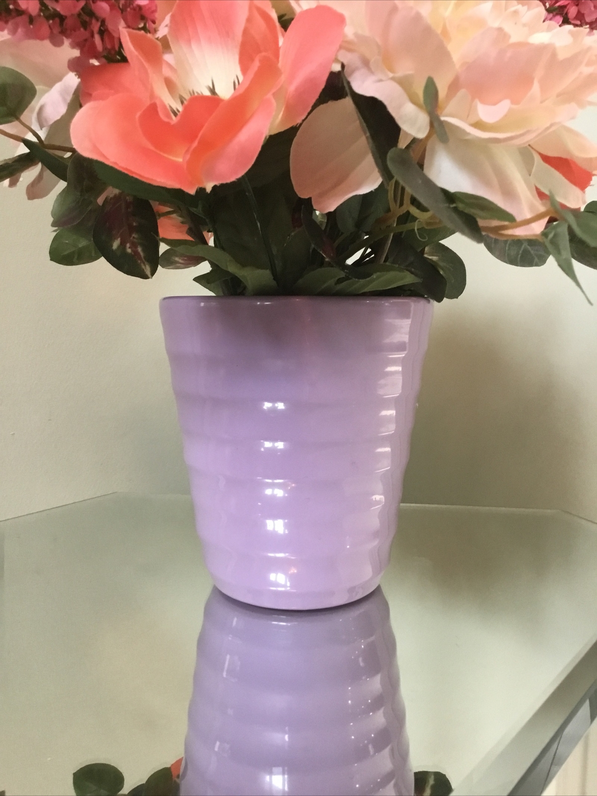 Artificial Floral ARRANGEMENT Flower Pink Decor Purple Vase 12 Inches tall
