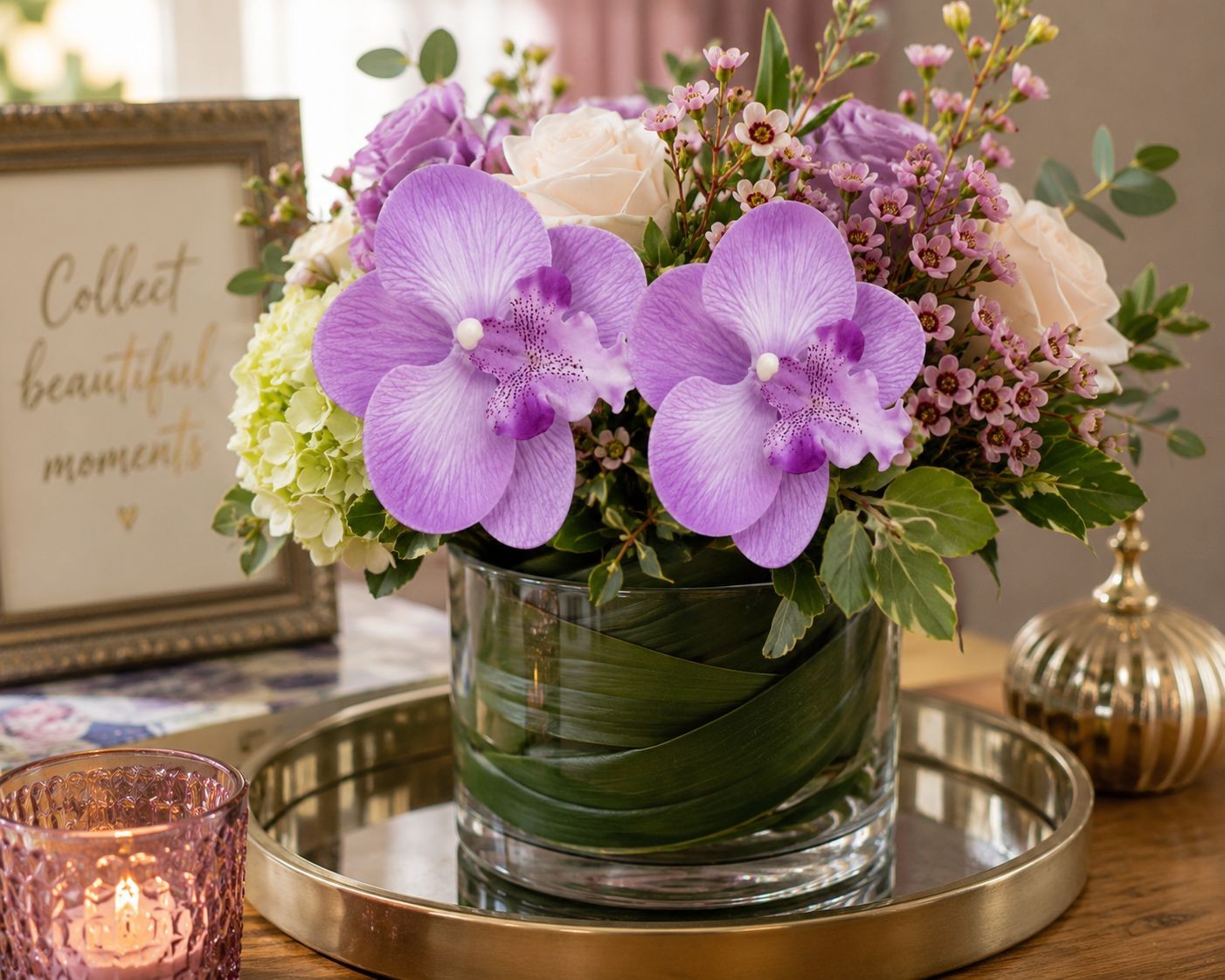 Purple Lavender Touch Orchid Heads Set of 2, 3.5 Inch Phalaenopsis Blooms for Co