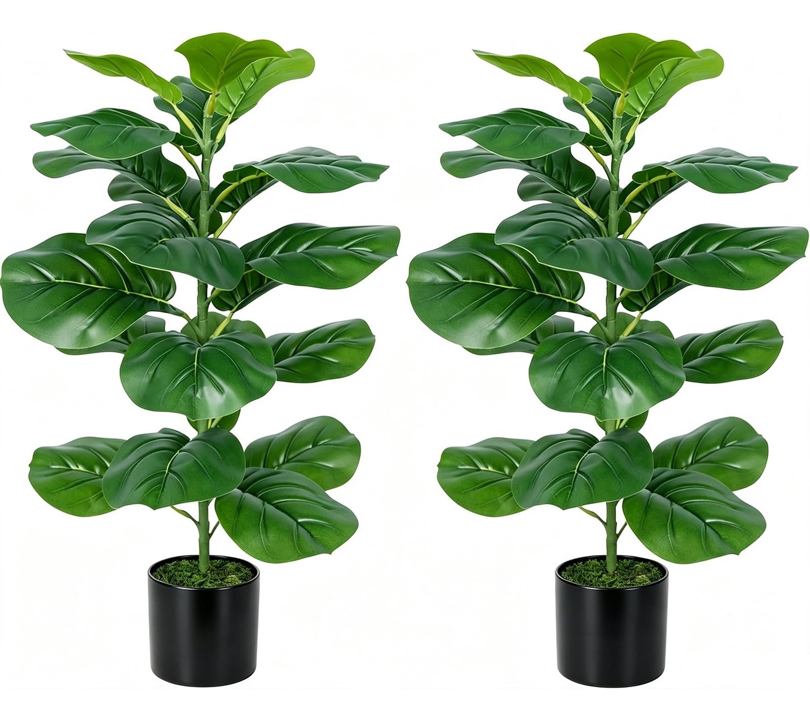 2 Pack Artificial Fiddle Leaf Fig Tree 30 In Fake Ficus Plant with Pots