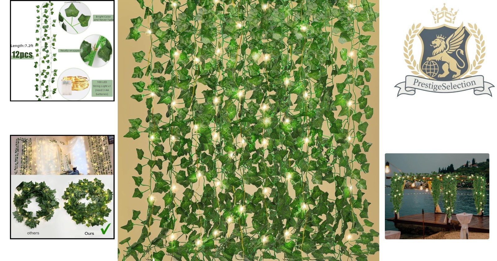 Decorate with 12 Hanging Ivy Vines & 100 LED Lights – 86 FT Aesthetic Solution
