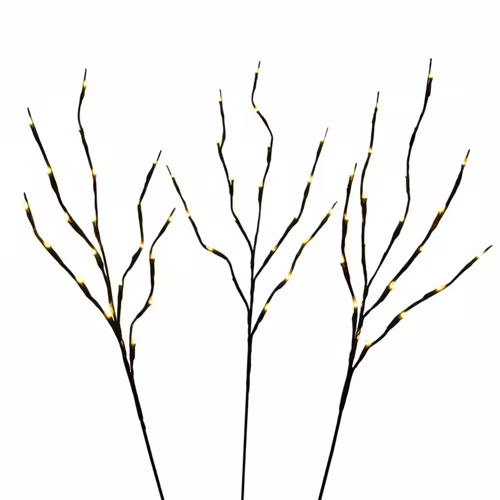 30 In. Brown Artificial Foliage Lighted Willow Branches Decorative Warm White LE