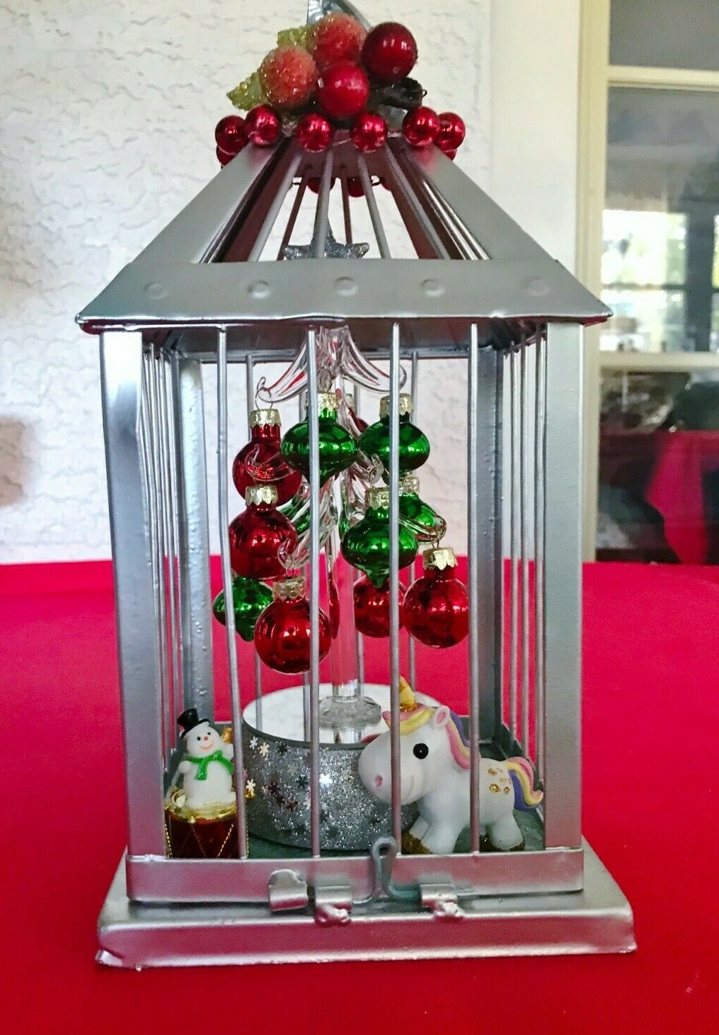 Christmas Birdcage, Battery Operated Tree, Unicorn Ornament, Snowman, Holly