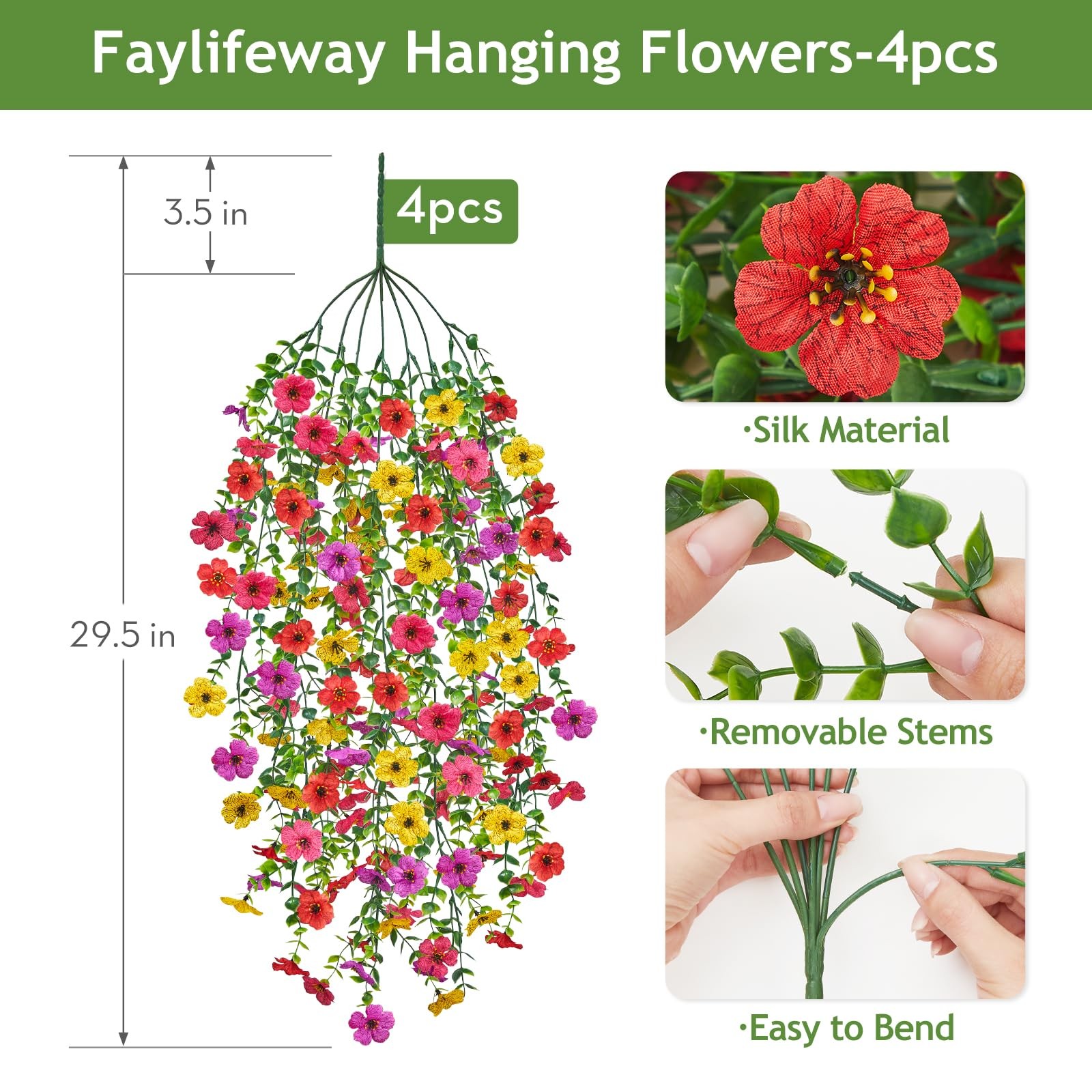 Artificial Hanging Flowers 29.5″ Long 101 Flower Heads – UV Resistant Outdoor