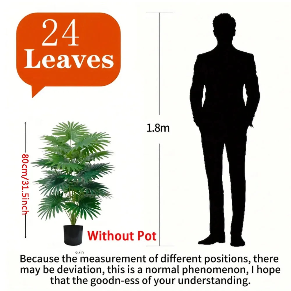 24 Leaves 31.5Inch Artificial Plant Large Fake Fan-Leaf Tree Without Pot