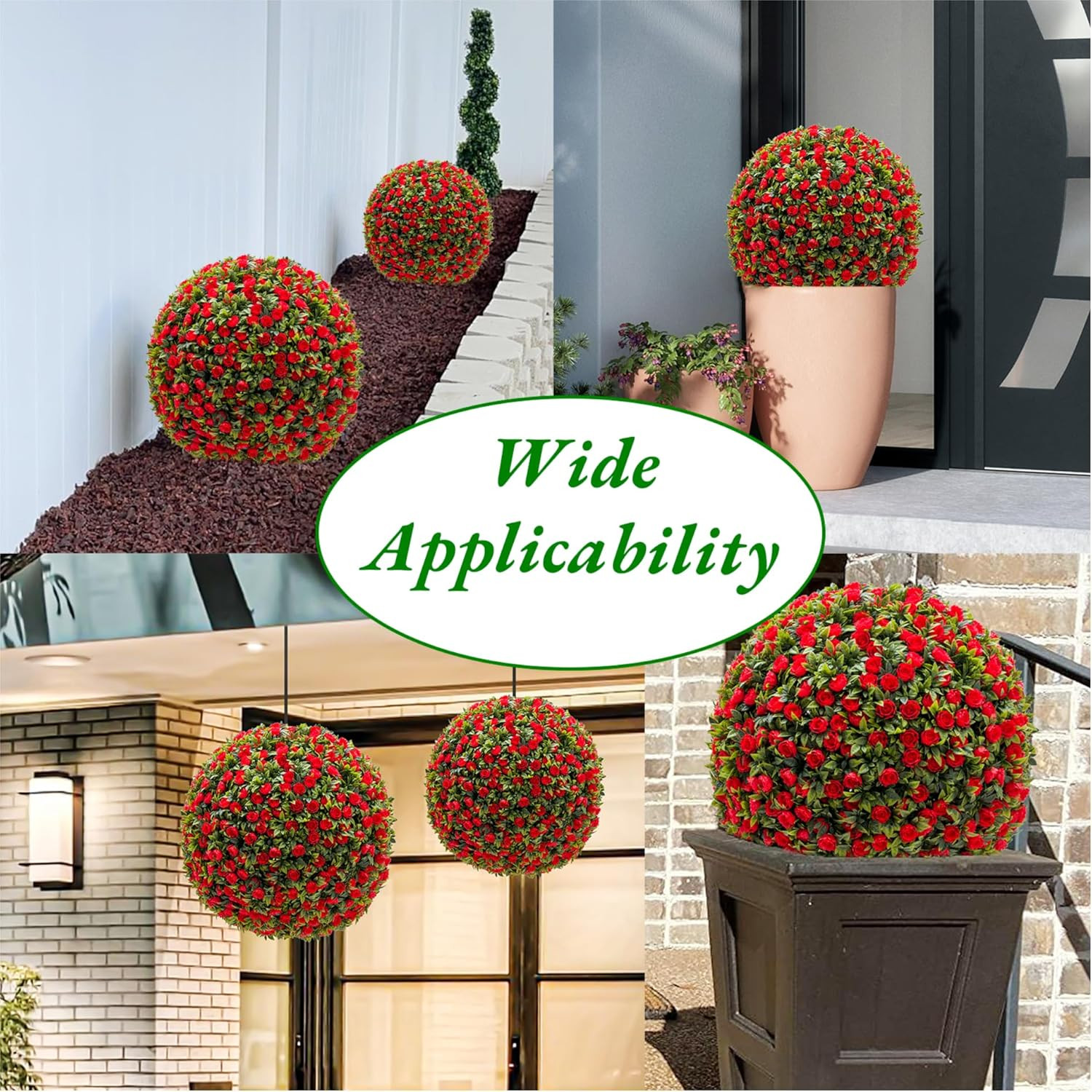 Red Topiary Balls 2-Pack, 22″ Outdoor Decor for Valentine’s Day & Weddings